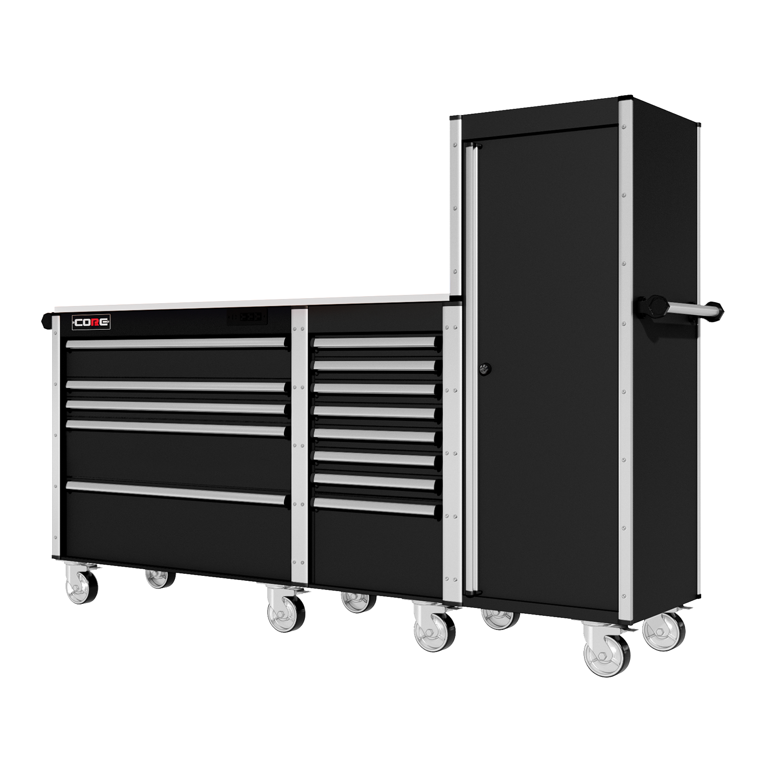 88 Series - 13 Drawers with Tall Locker - Silver Handles - Traditional Casters