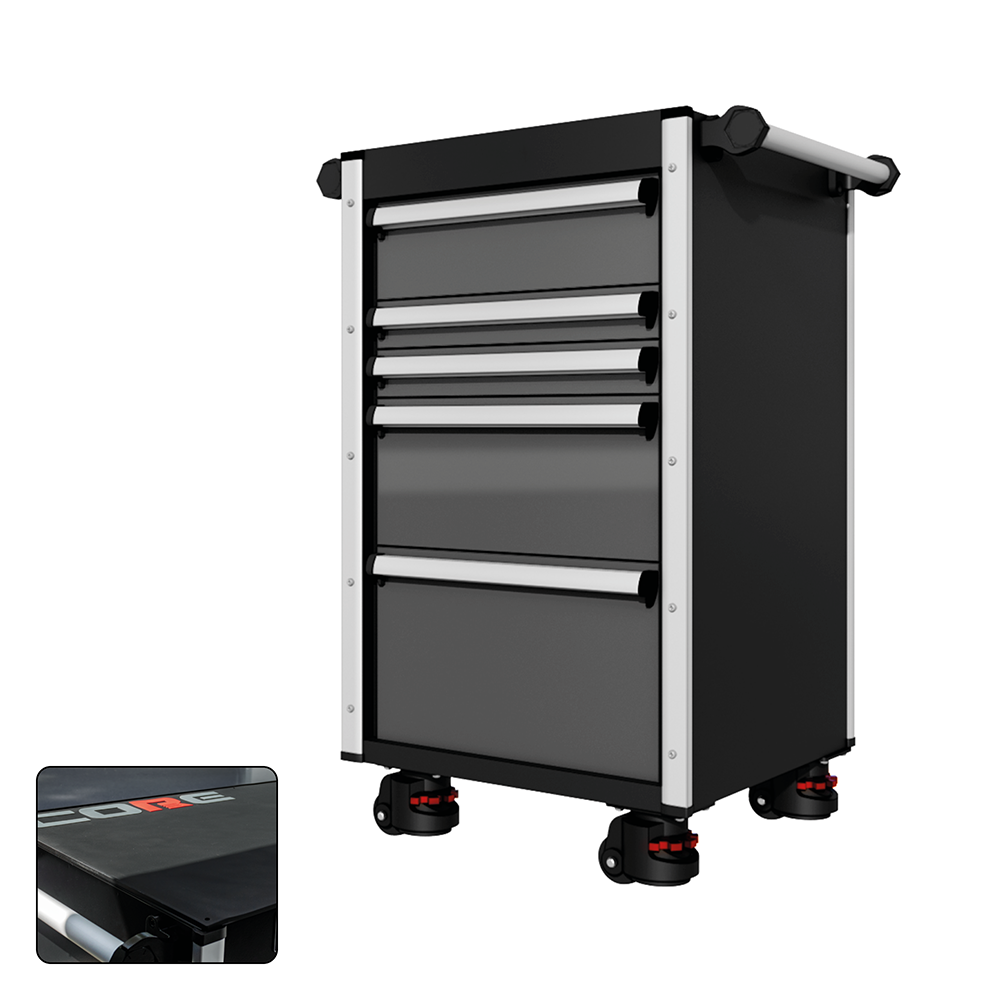 22 Series - 5 Drawers - Silver Handles - Foot Casters