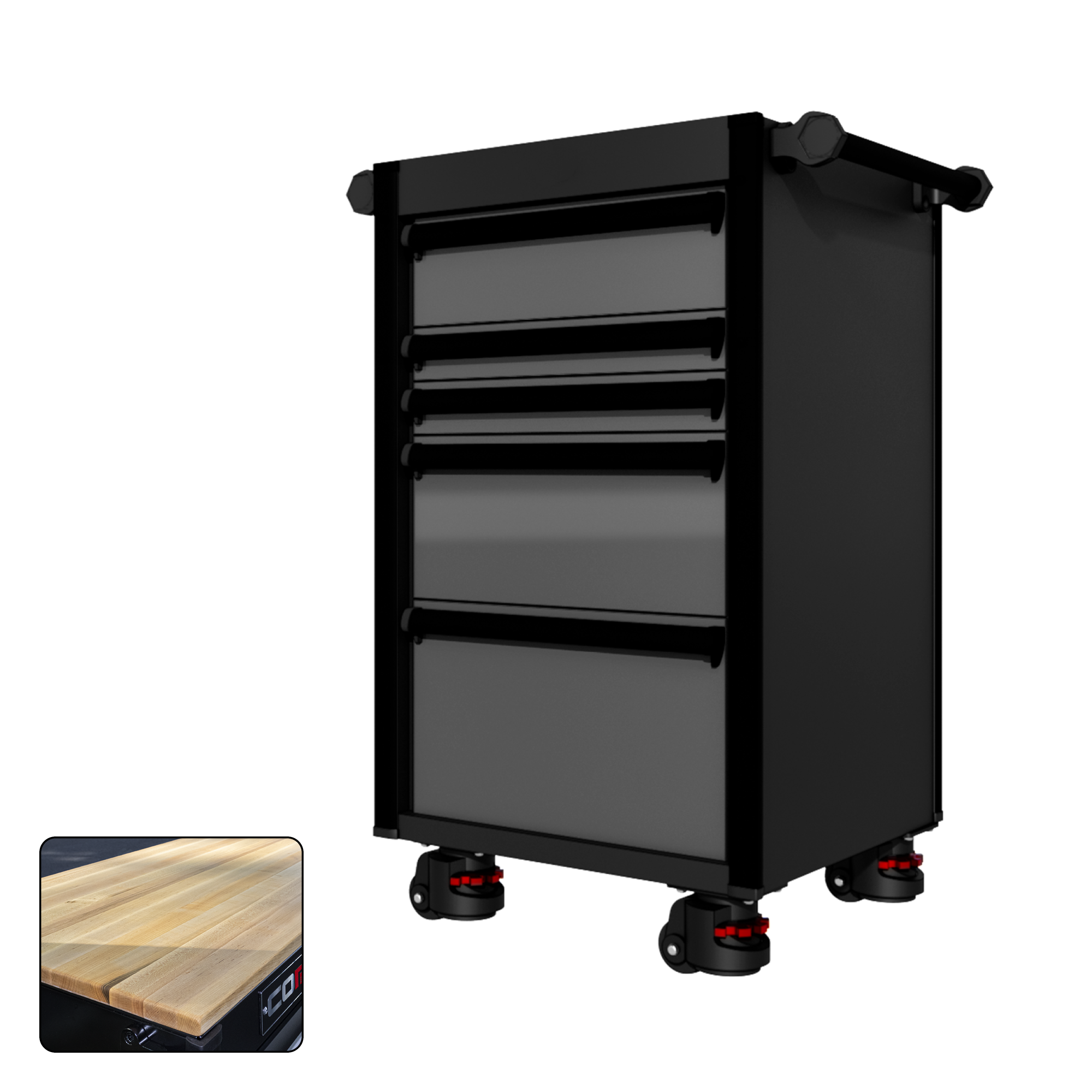22 Series - 5 Drawers - Black Handles - Foot Casters