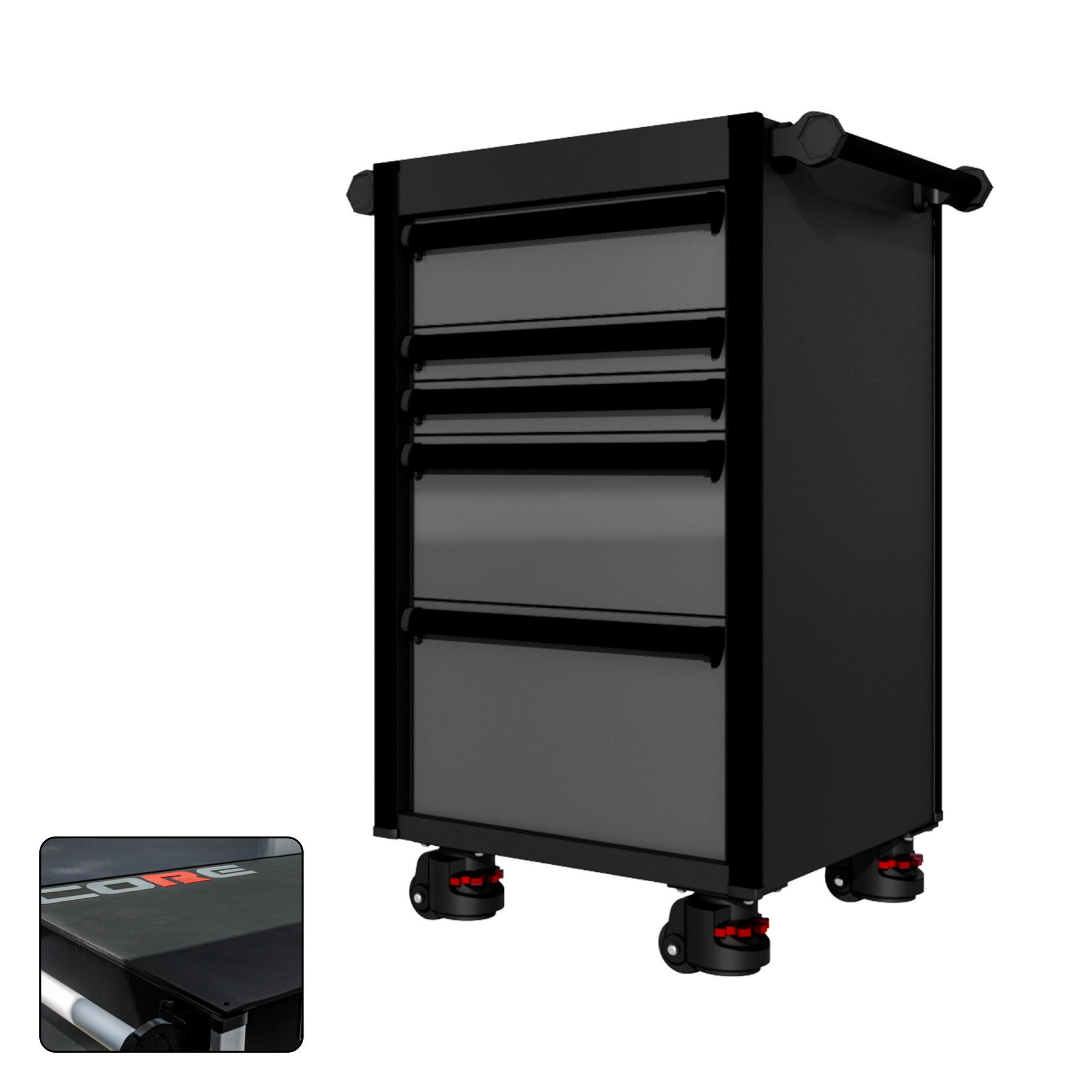 22 Series - 5 Drawers - Black Handles - Foot Casters