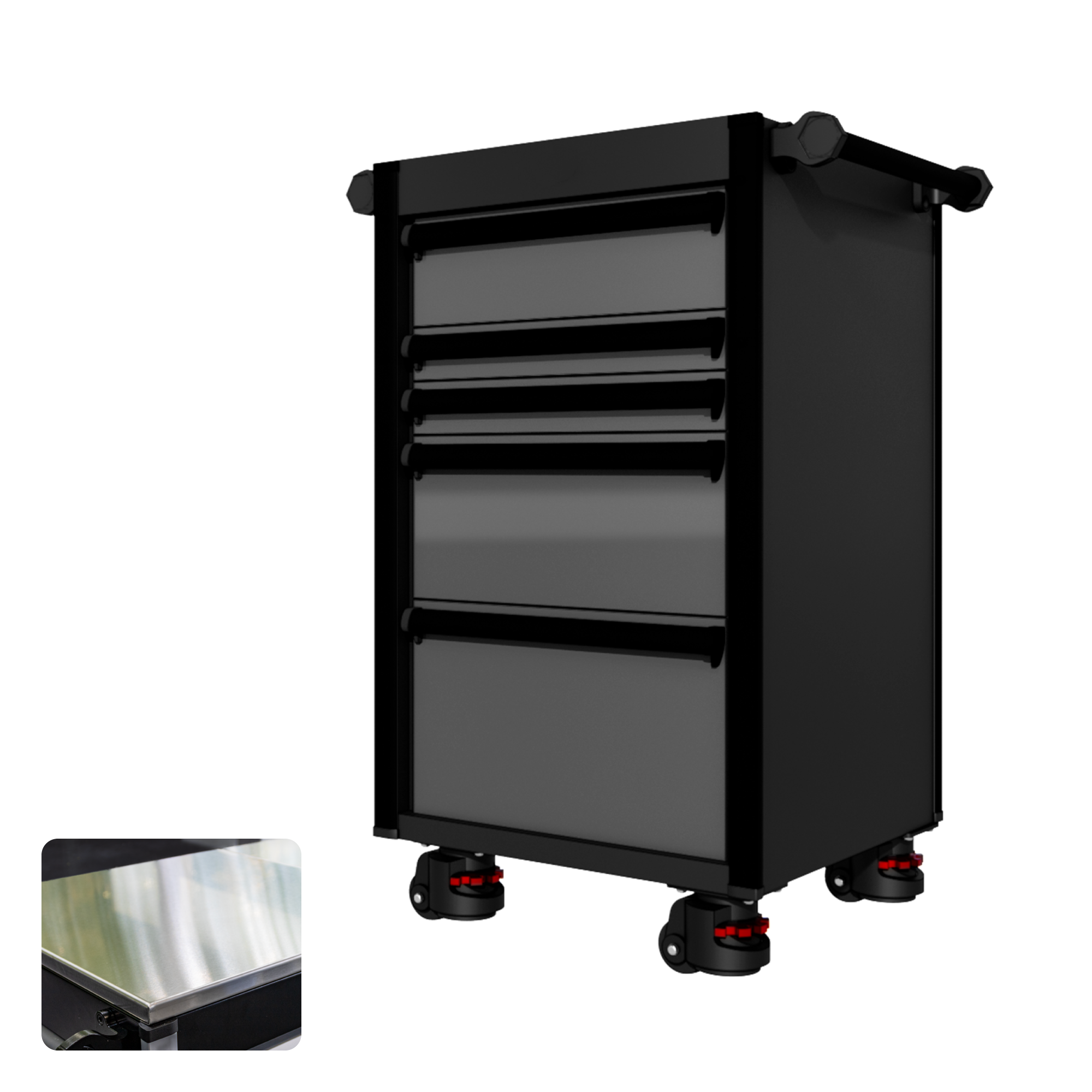 22 Series - 5 Drawers - Black Handles - Foot Casters