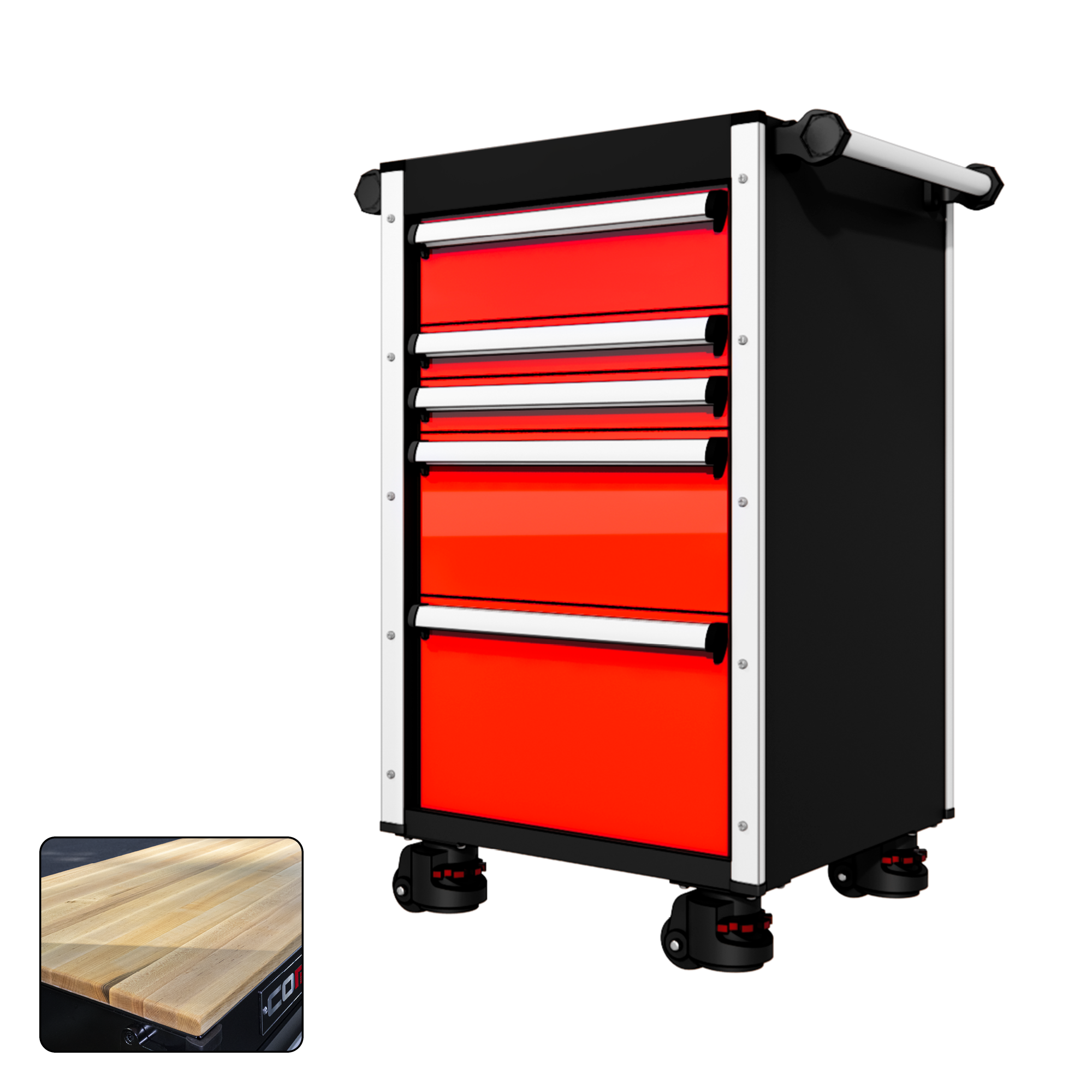 22 Series - 5 Drawers - Silver Handles - Foot Casters