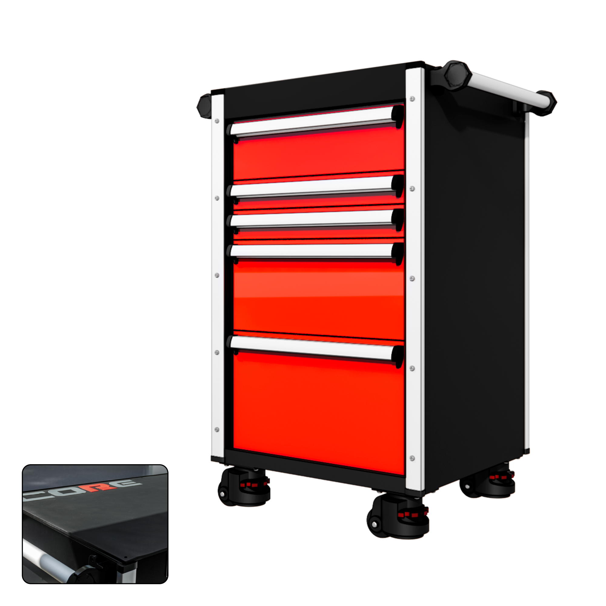 22 Series - 5 Drawers - Silver Handles - Foot Casters