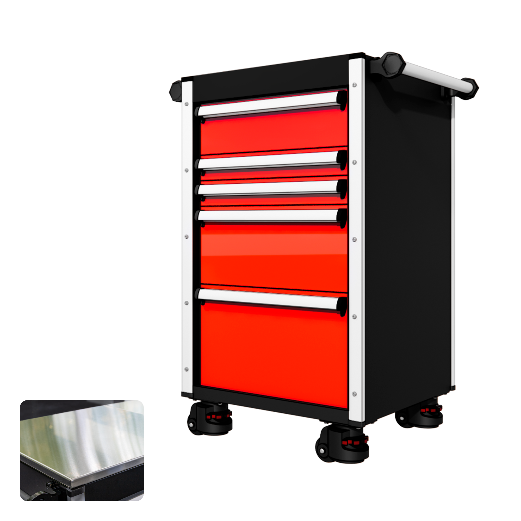 22 Series - 5 Drawers - Silver Handles - Foot Casters