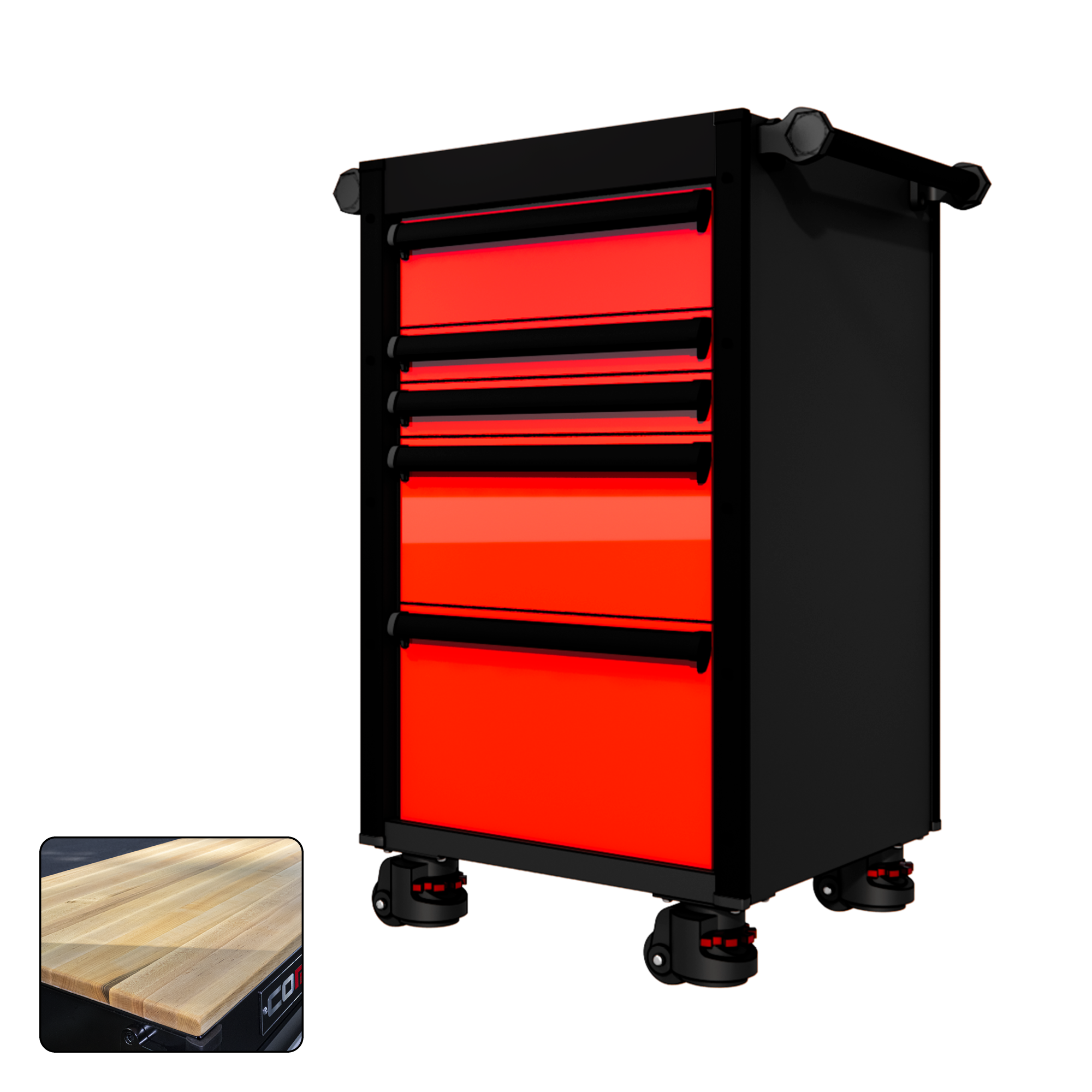 22 Series - 5 Drawers - Black Handles - Foot Casters
