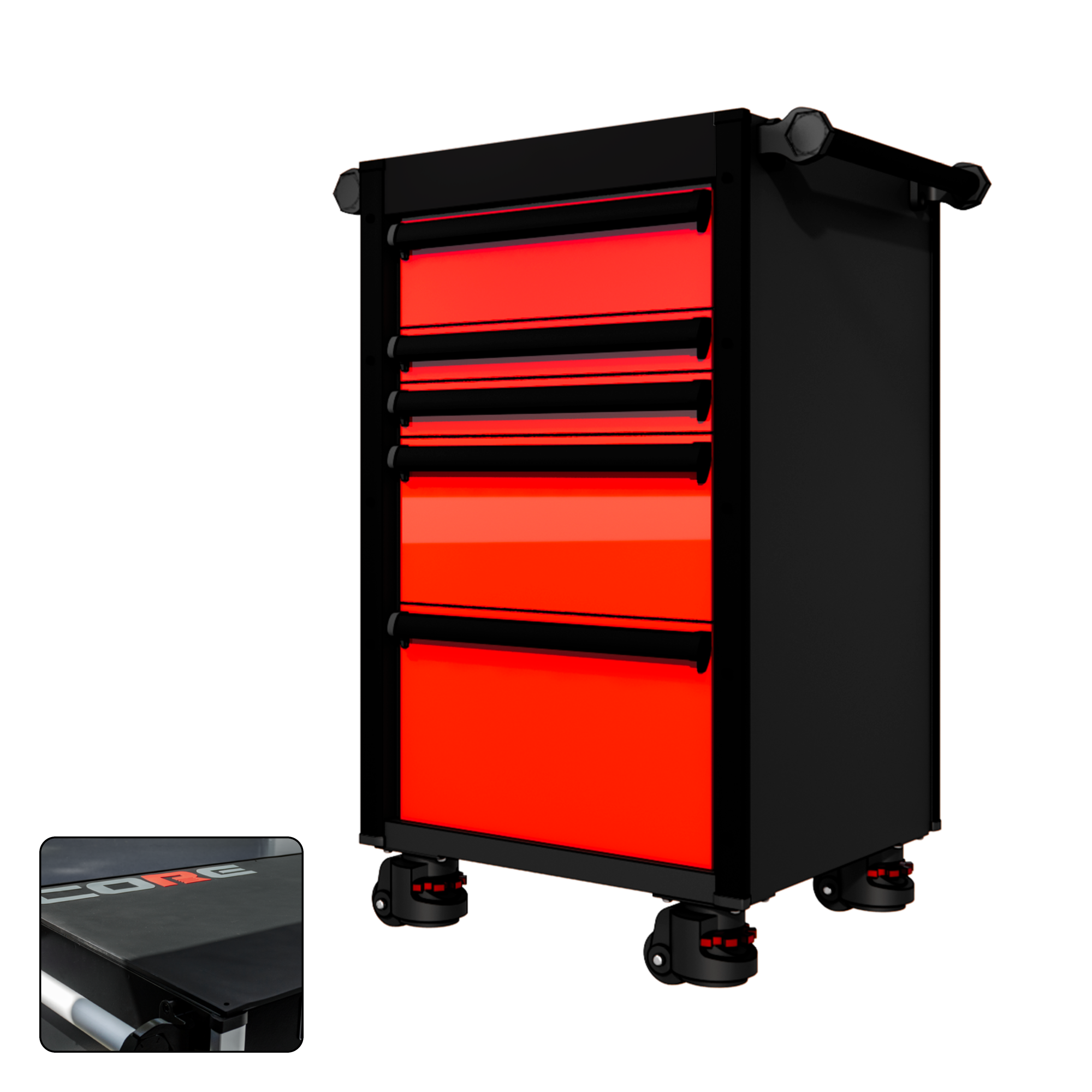 22 Series - 5 Drawers - Black Handles - Foot Casters