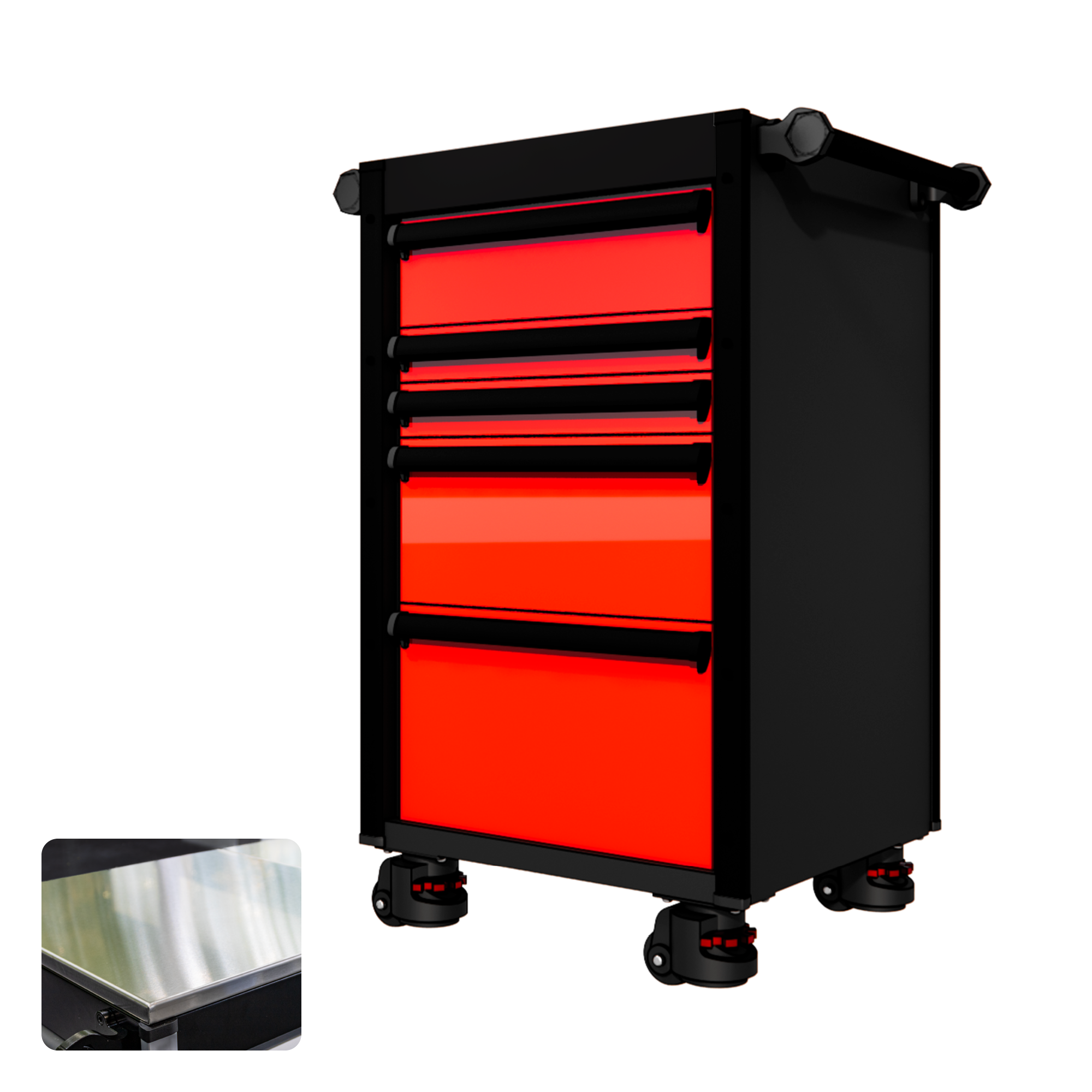 22 Series - 5 Drawers - Black Handles - Foot Casters