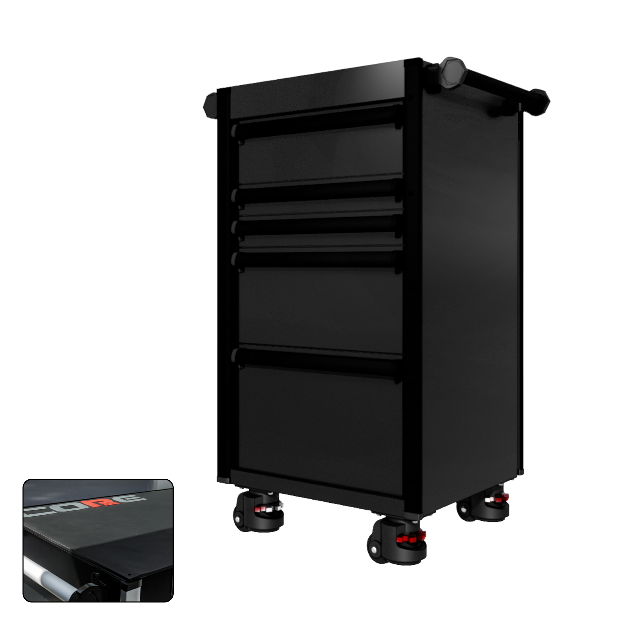 22 Series - 5 Drawers - Black Handles - Foot Casters