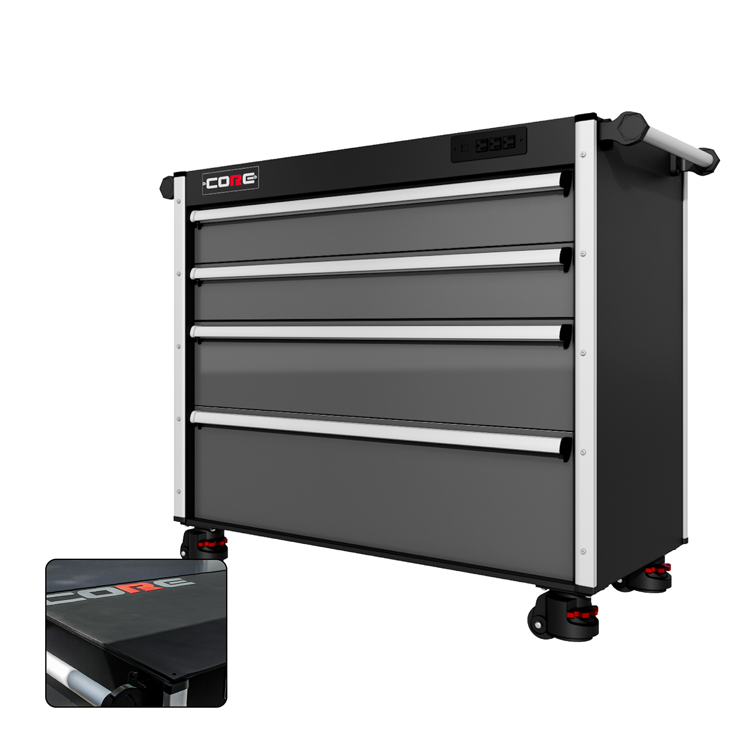 44 Series - 4 Drawers - Silver Handles - Foot Casters