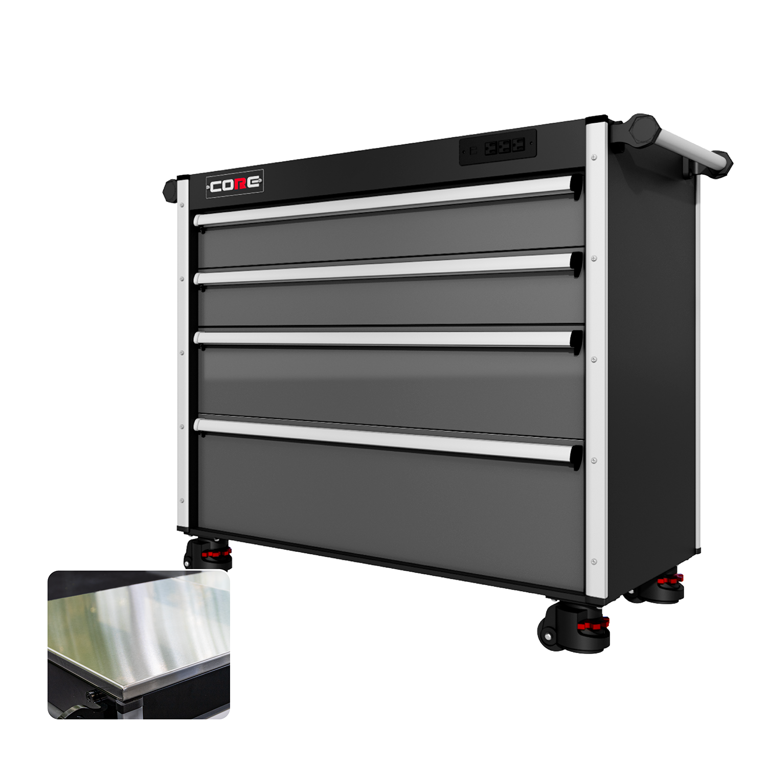 44 Series - 4 Drawers - Silver Handles - Foot Casters
