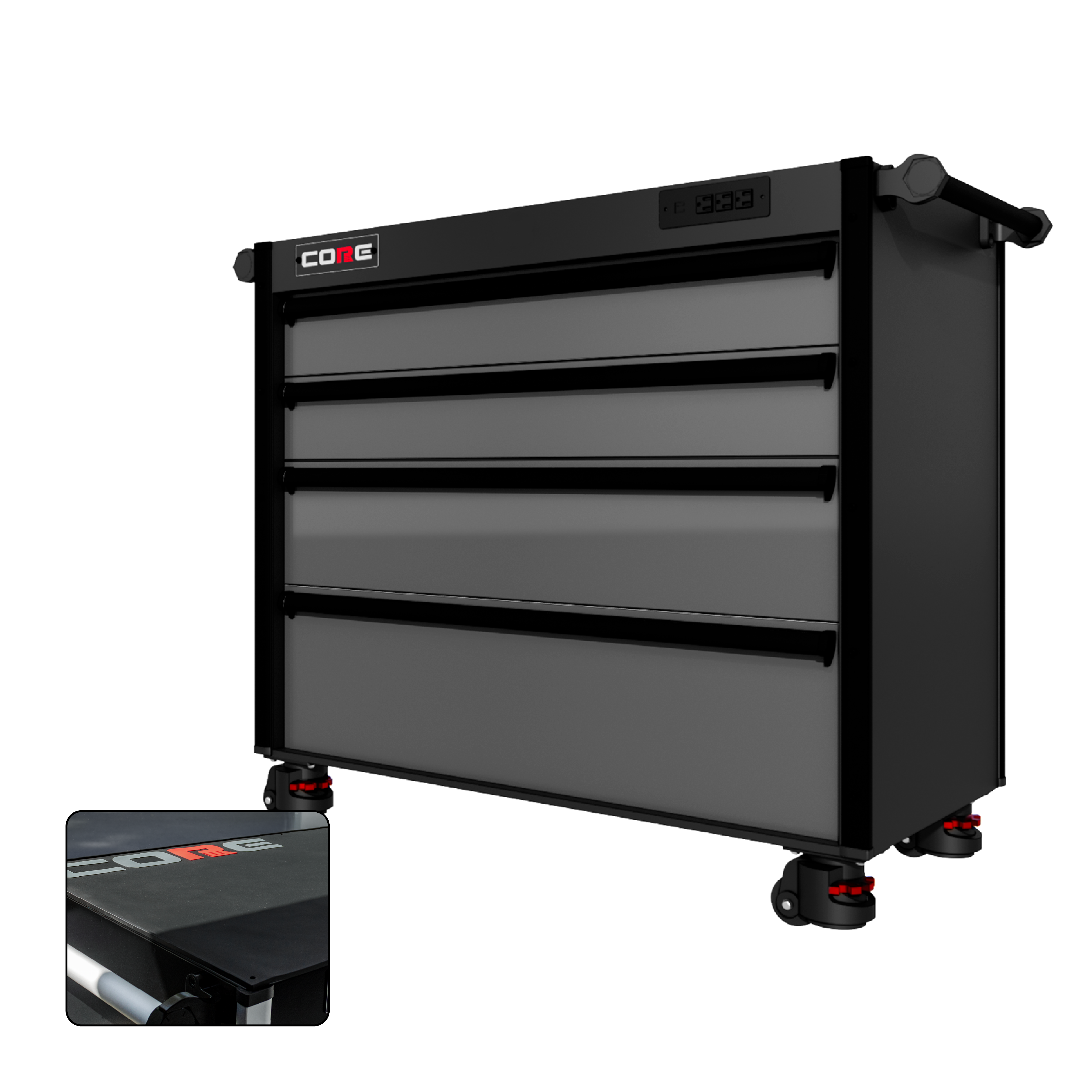 44 Series - 4 Drawers - Black Handles - Foot Casters