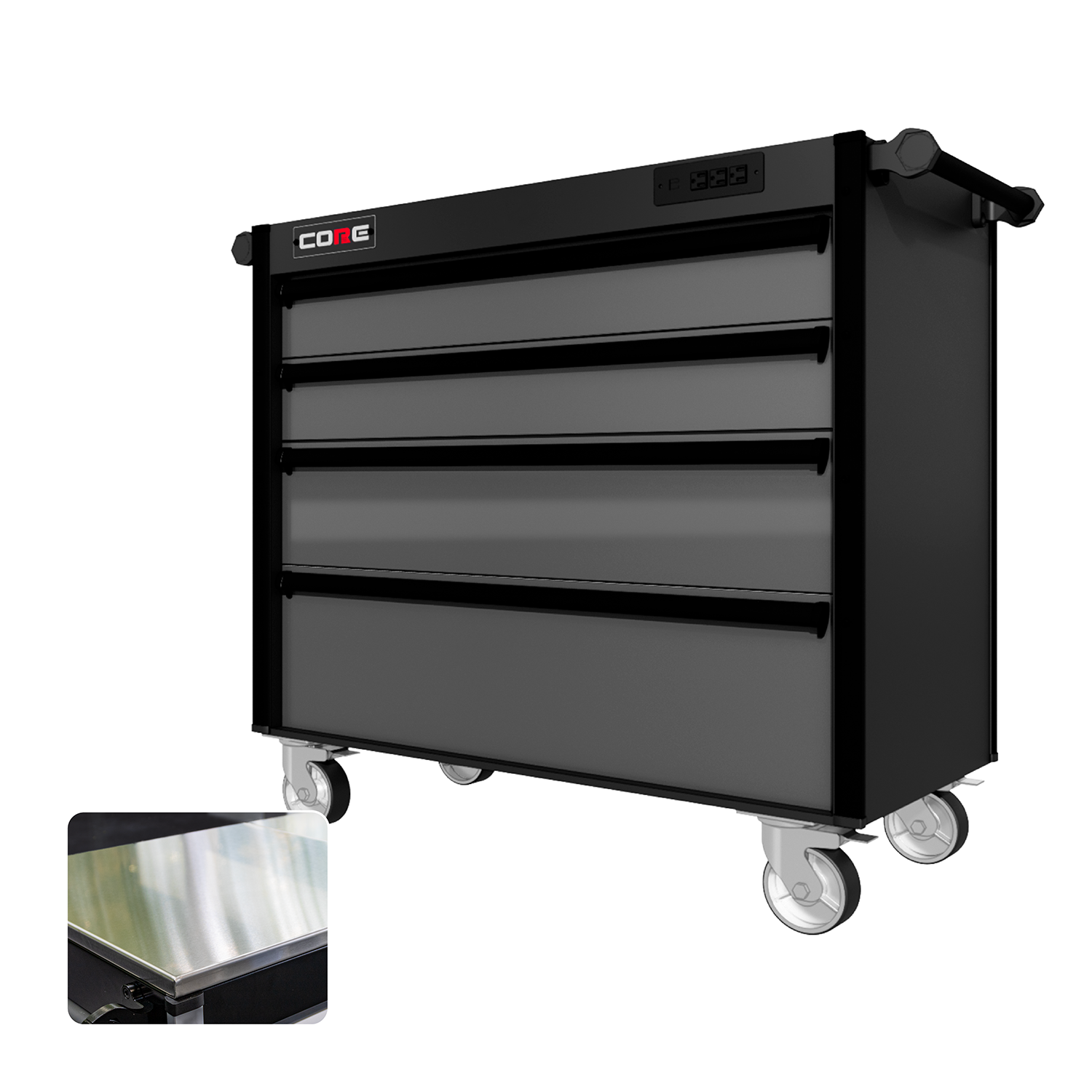 44 Series - 4 Drawers - Black Handles - Traditional Casters