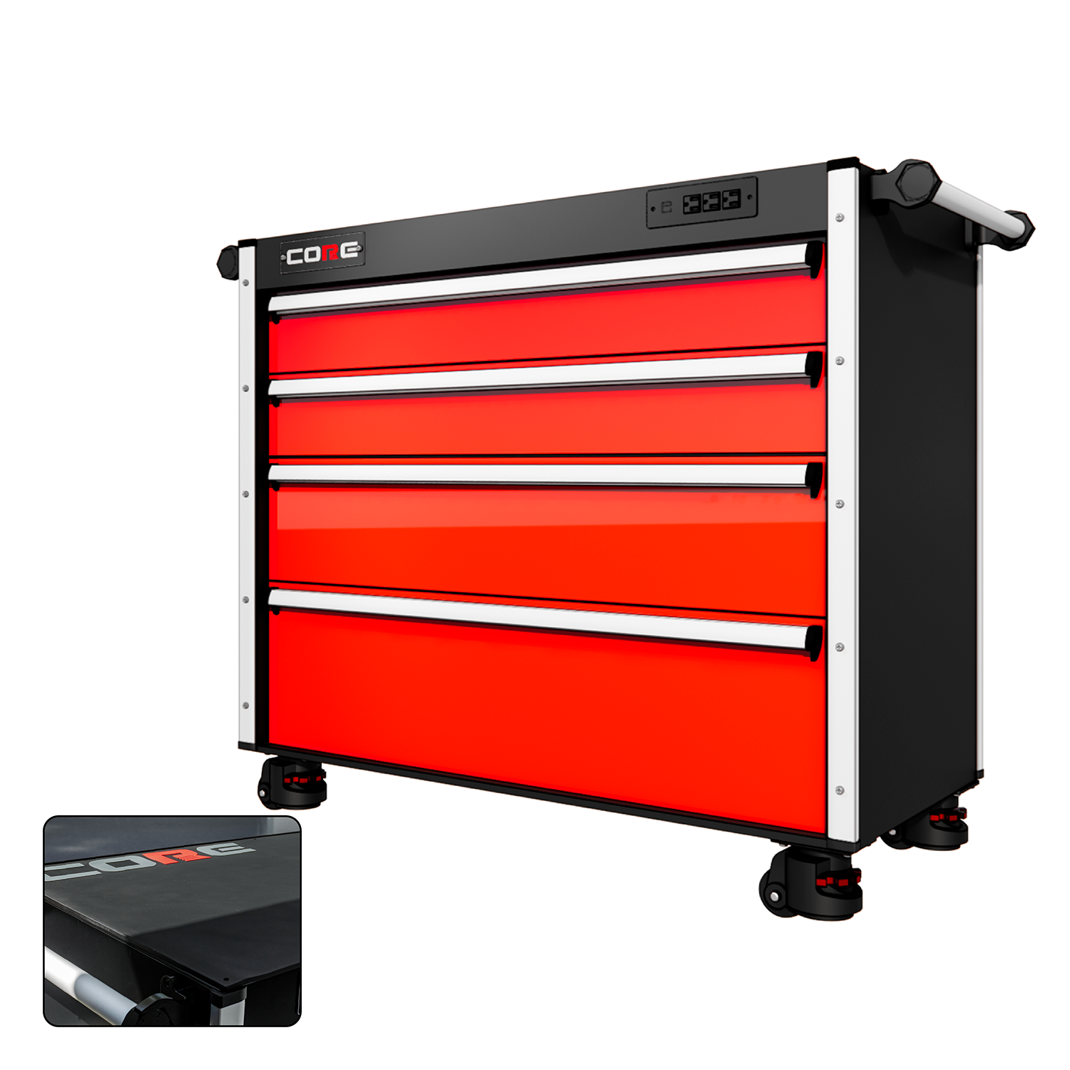 44 Series - 4 Drawers - Silver Handles - Foot Casters