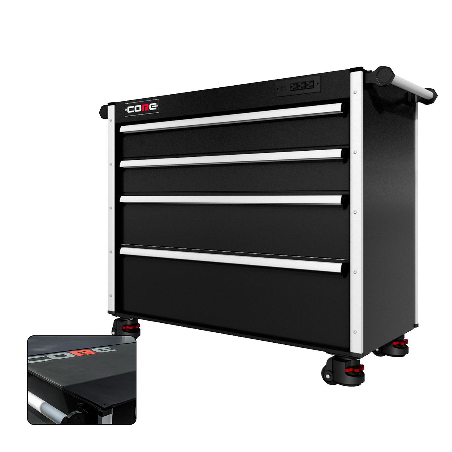 44 Series - 4 Drawers - Silver Handles - Foot Casters
