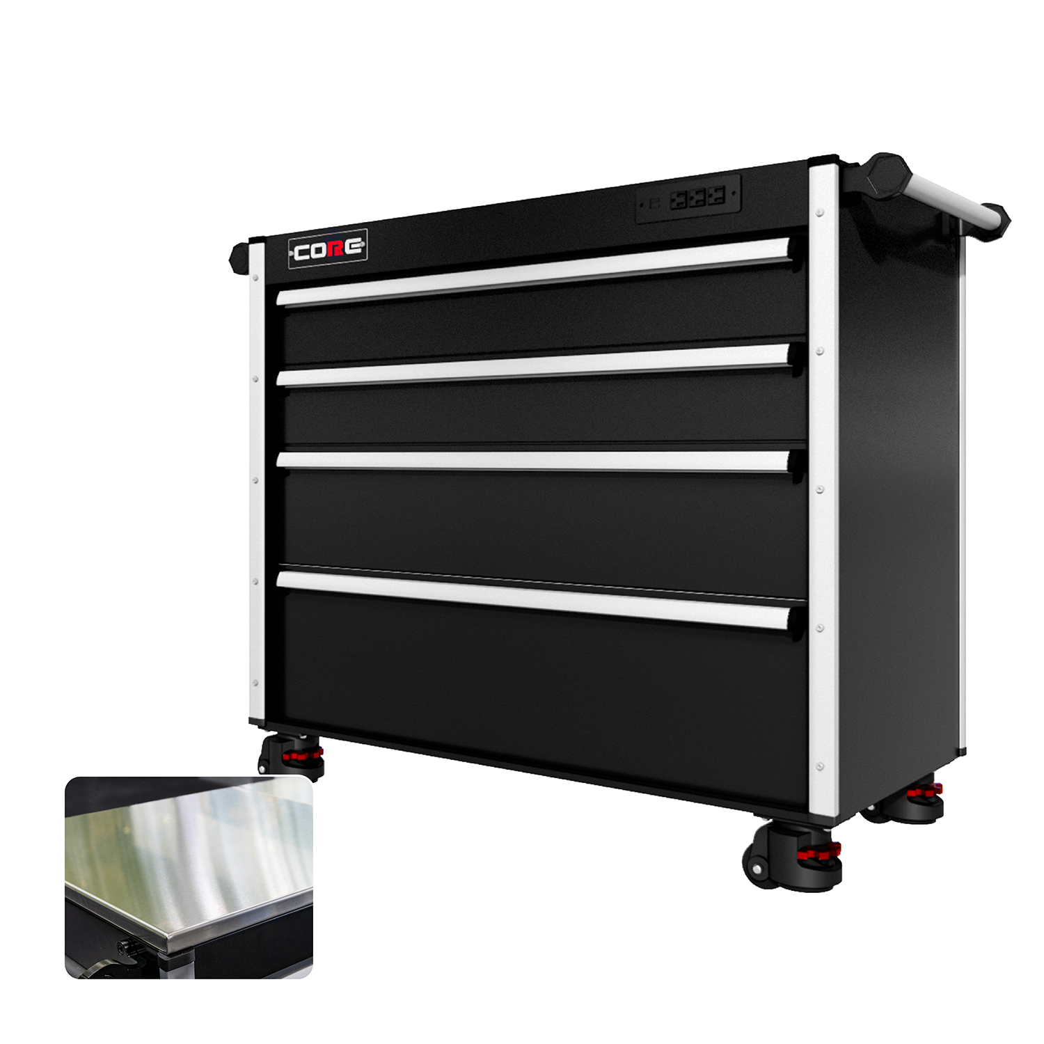 44 Series - 4 Drawers - Silver Handles - Foot Casters