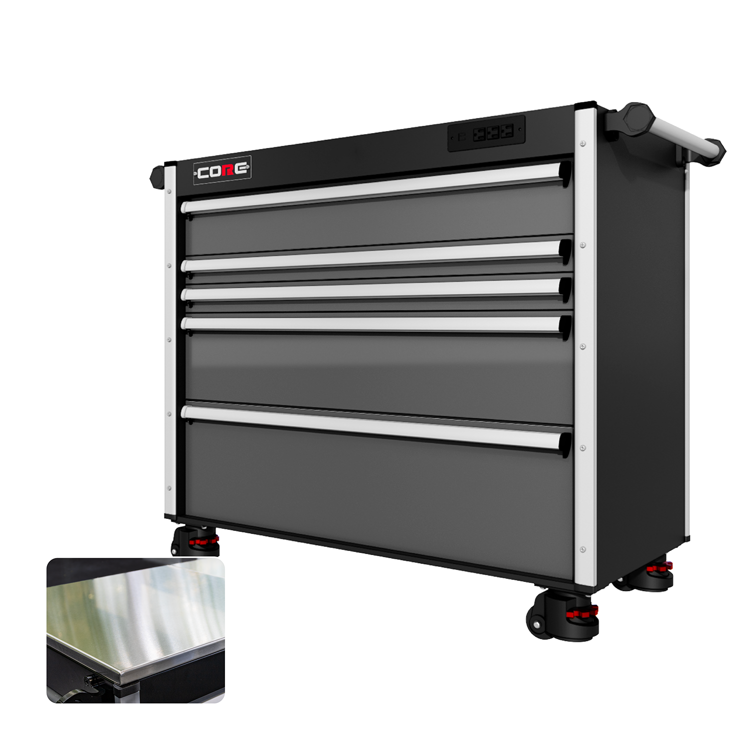 44 Series - 5 Drawers - Silver Handles - Foot Casters