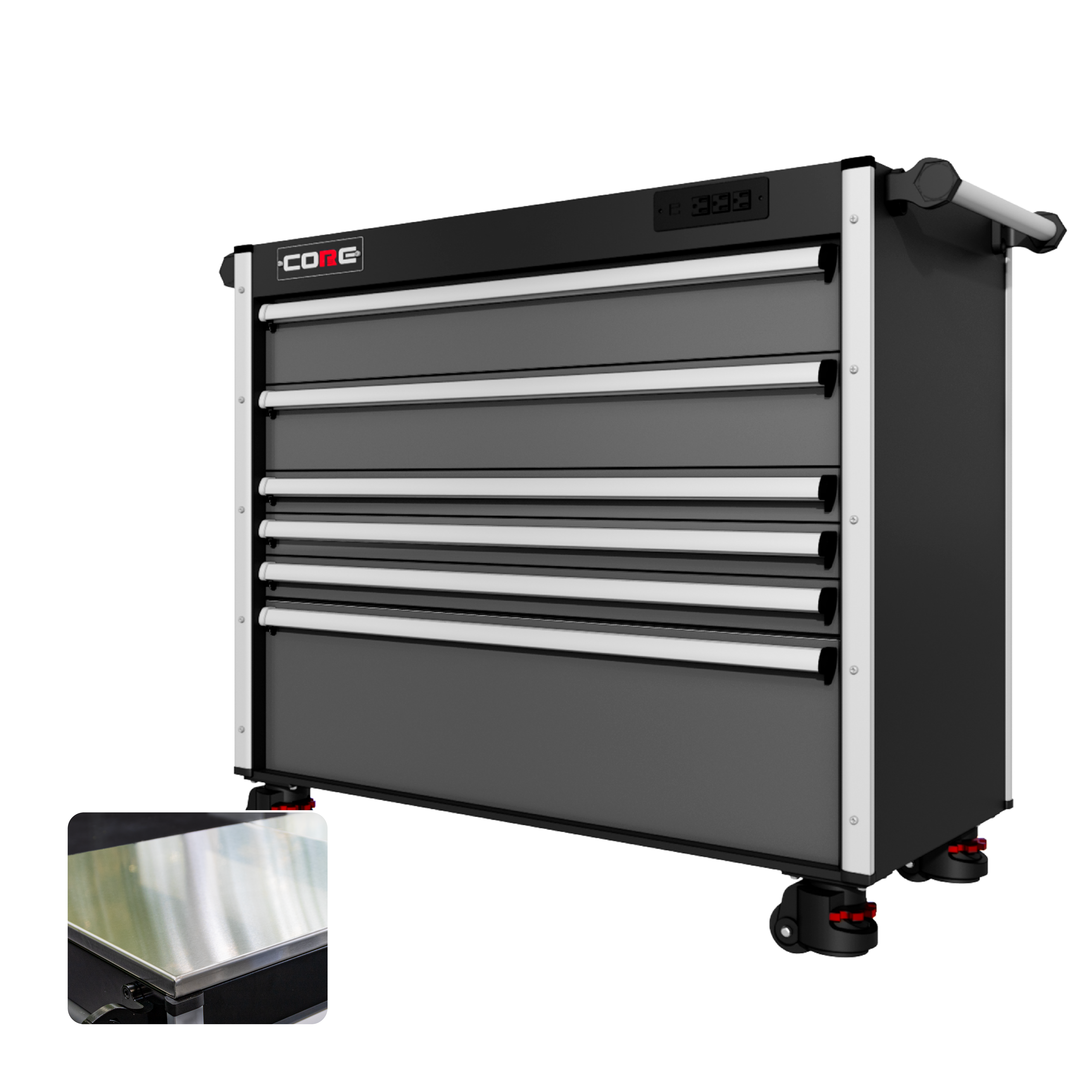 44 Series - 6 Drawers - Silver Handles - Foot Casters