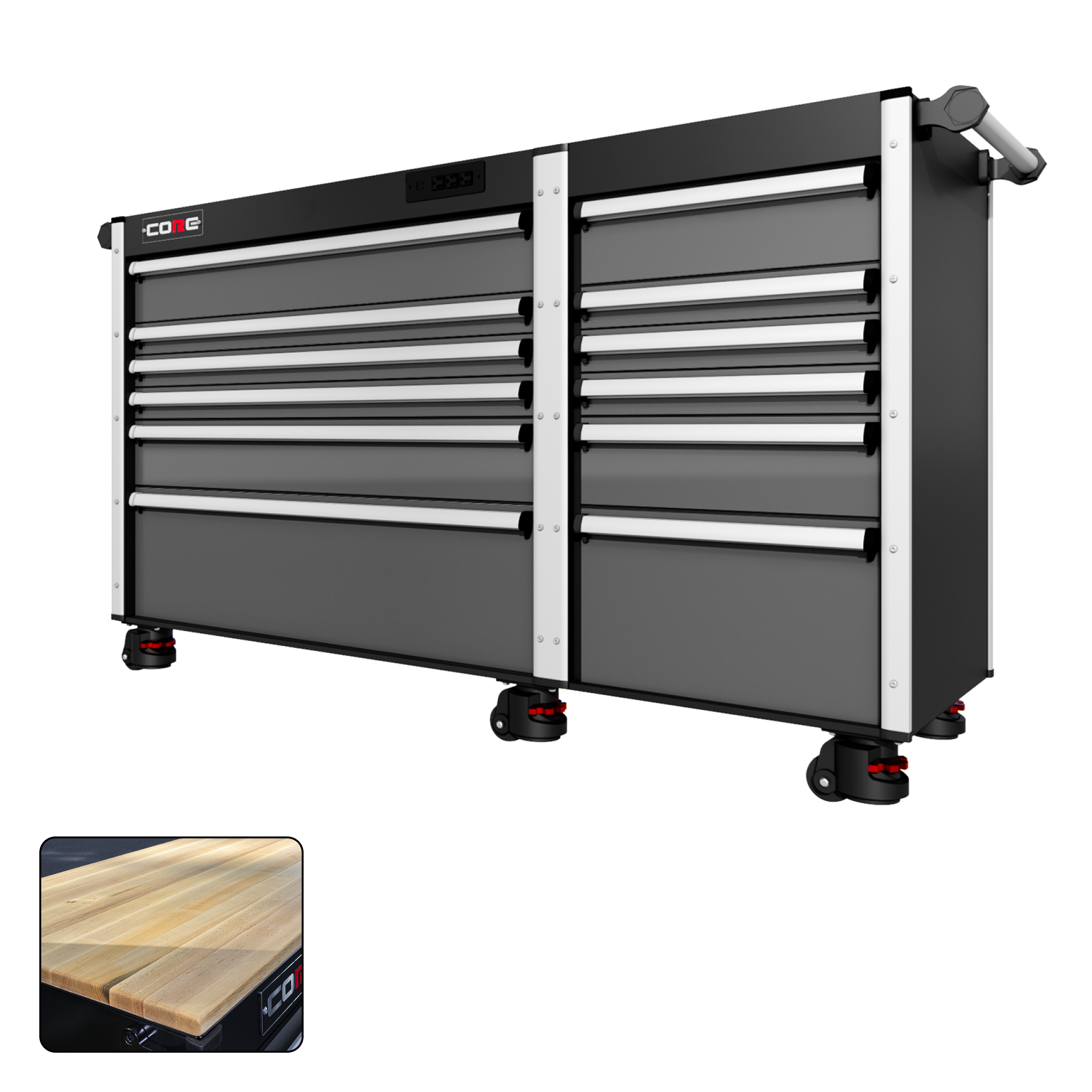 66 Series - 12 Drawers - Silver Handles - Foot Casters