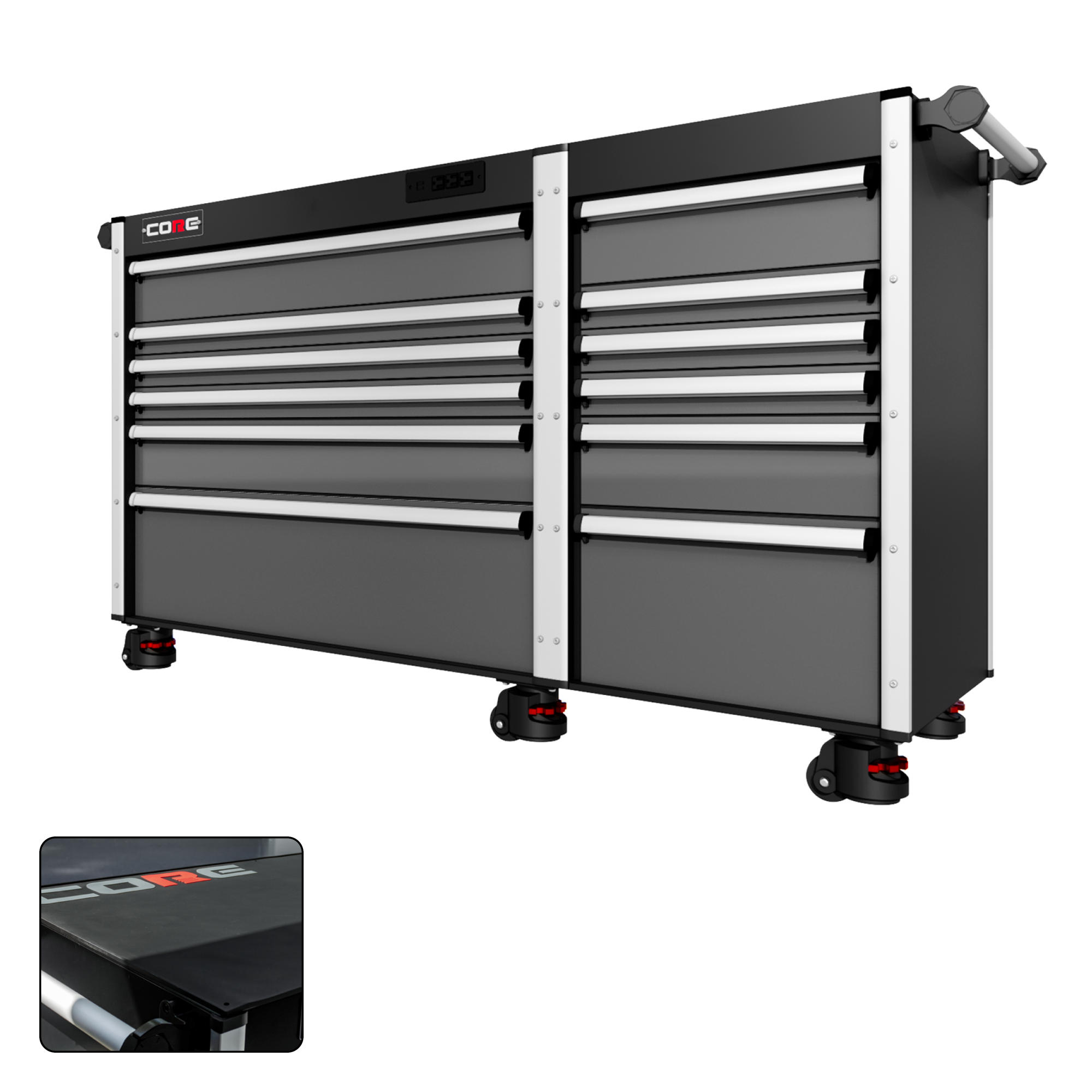 66 Series - 12 Drawers - Silver Handles - Foot Casters
