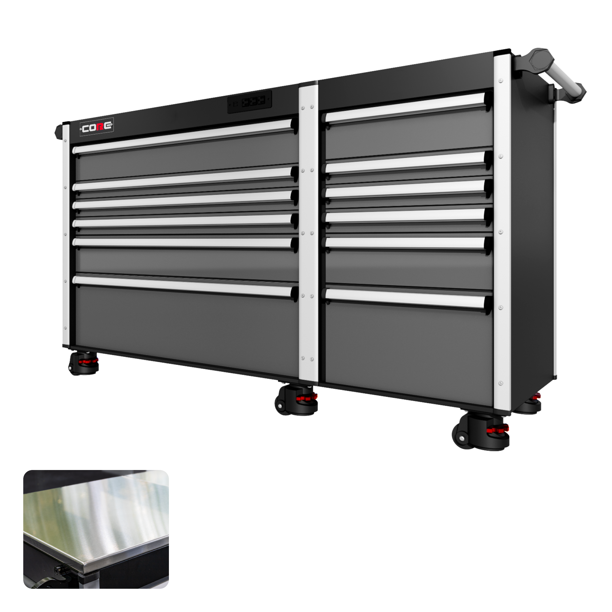 66 Series - 12 Drawers - Silver Handles - Foot Casters
