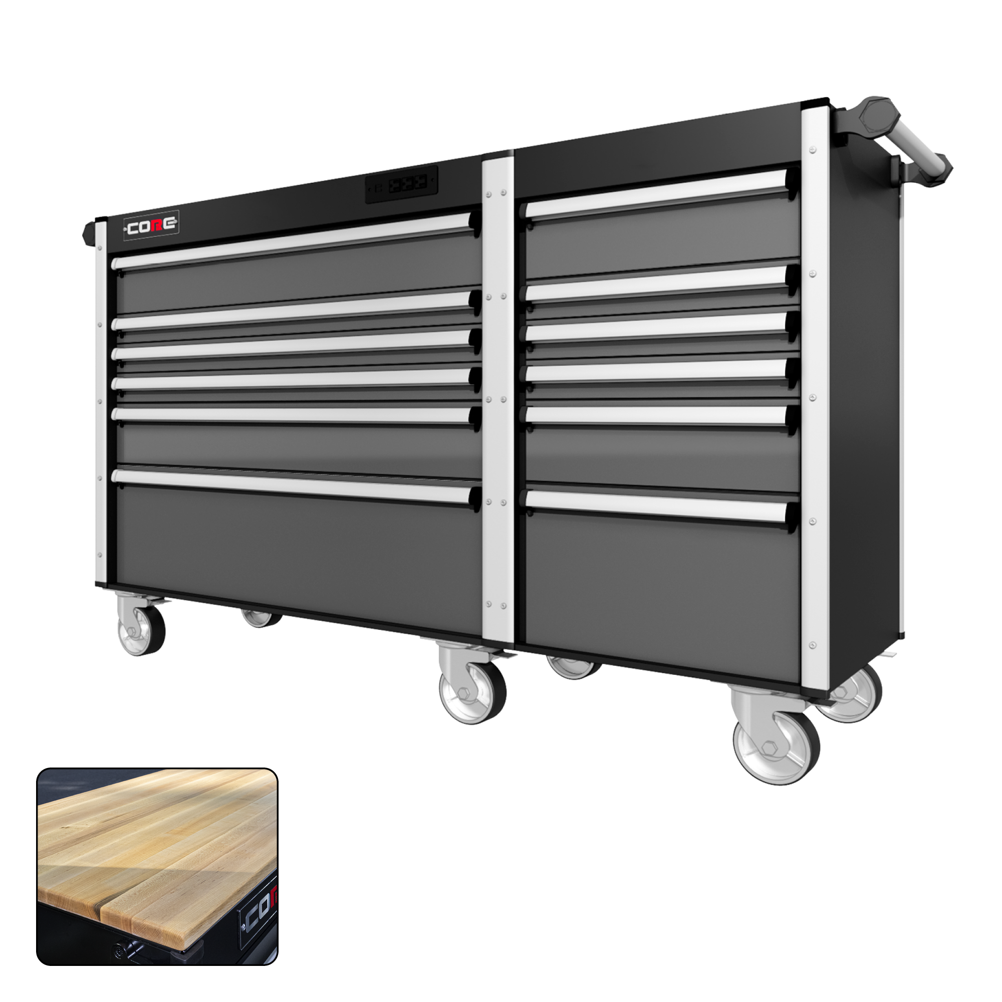 66 Series - 12 Drawers - Silver Handles - Traditional Casters