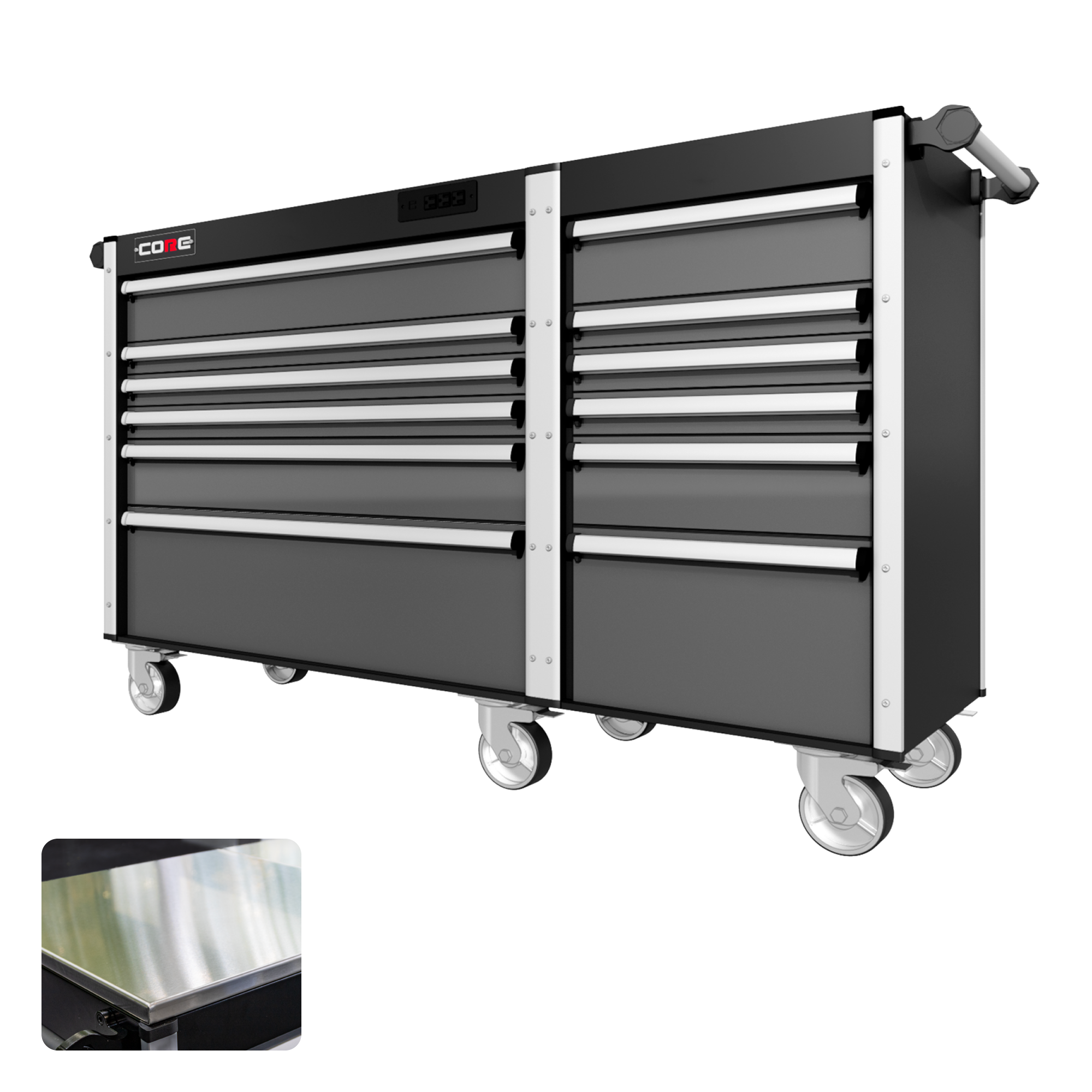 66 Series - 12 Drawers - Silver Handles - Traditional Casters