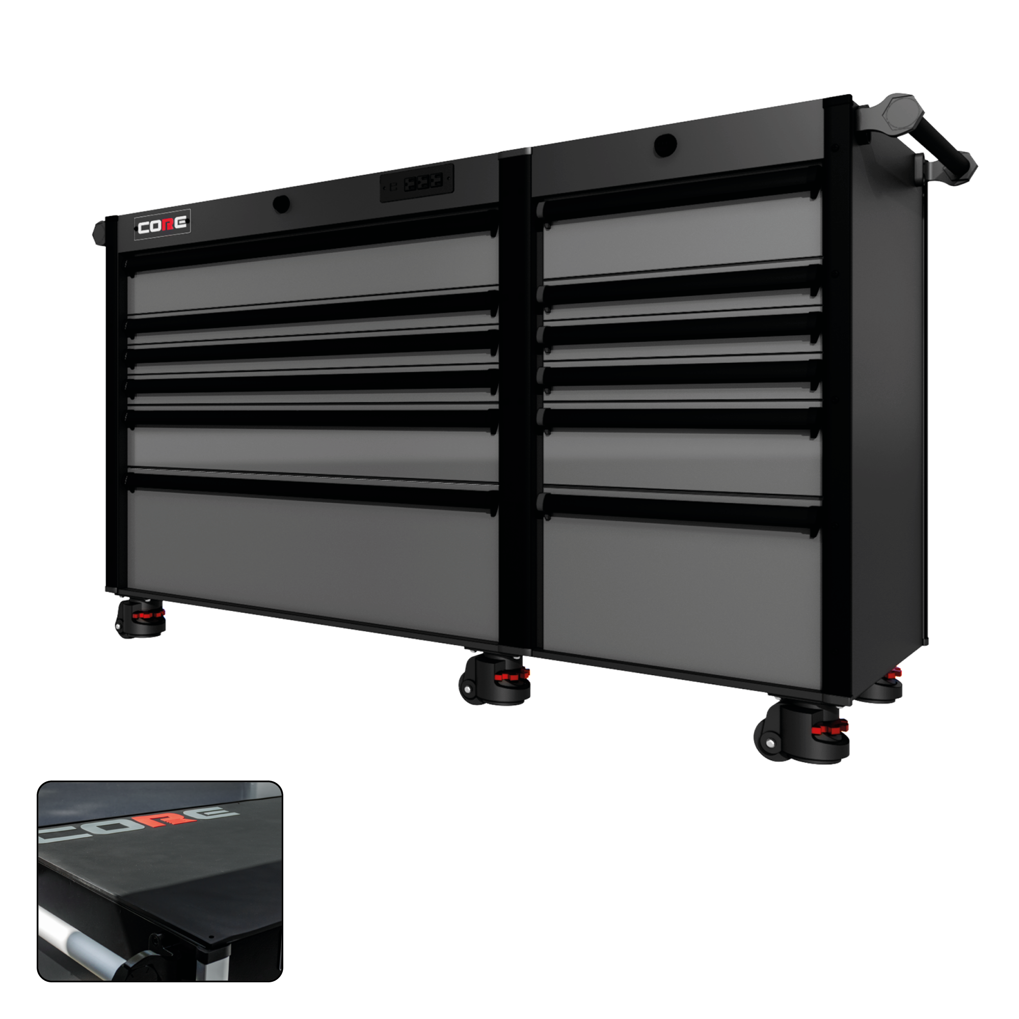 66 Series - 12 Drawers - Black Handles - Foot Casters