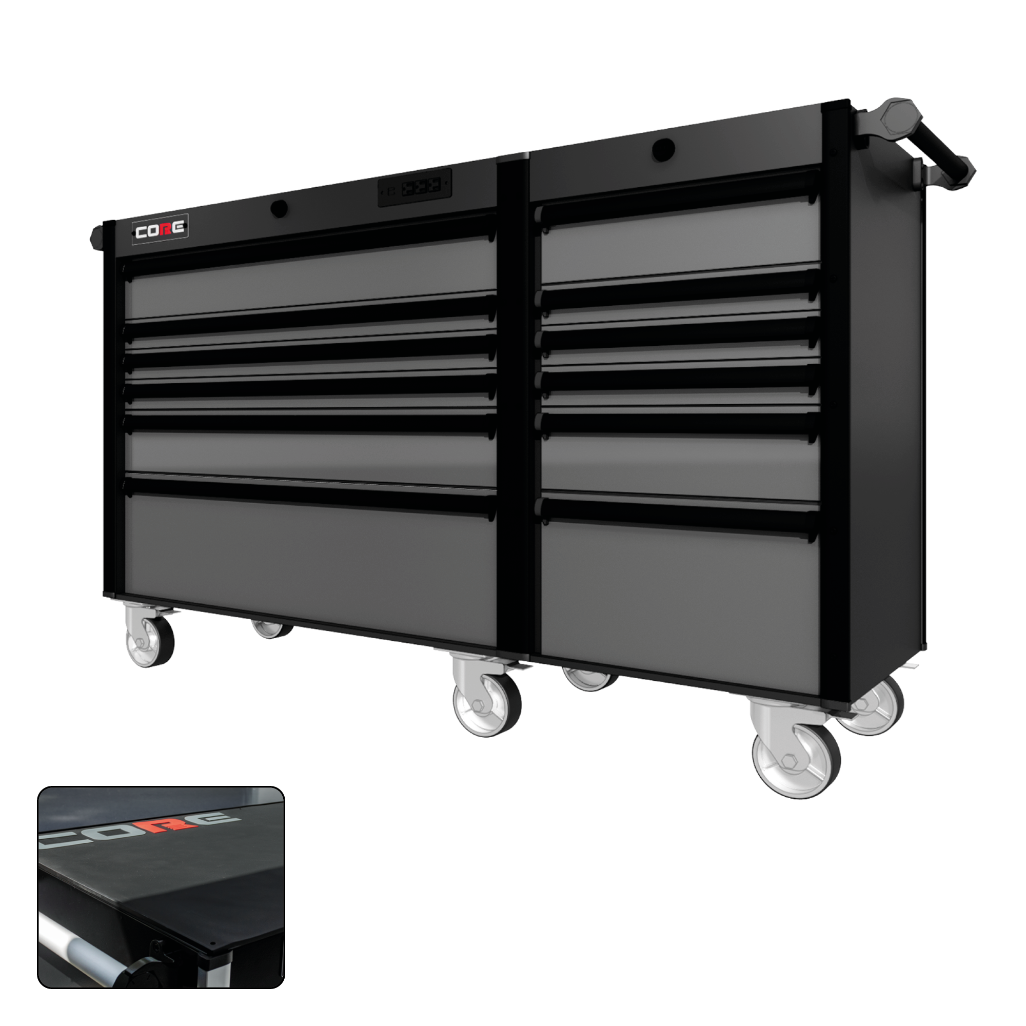 66 Series - 12 Drawers - Black Handles - Traditional Casters