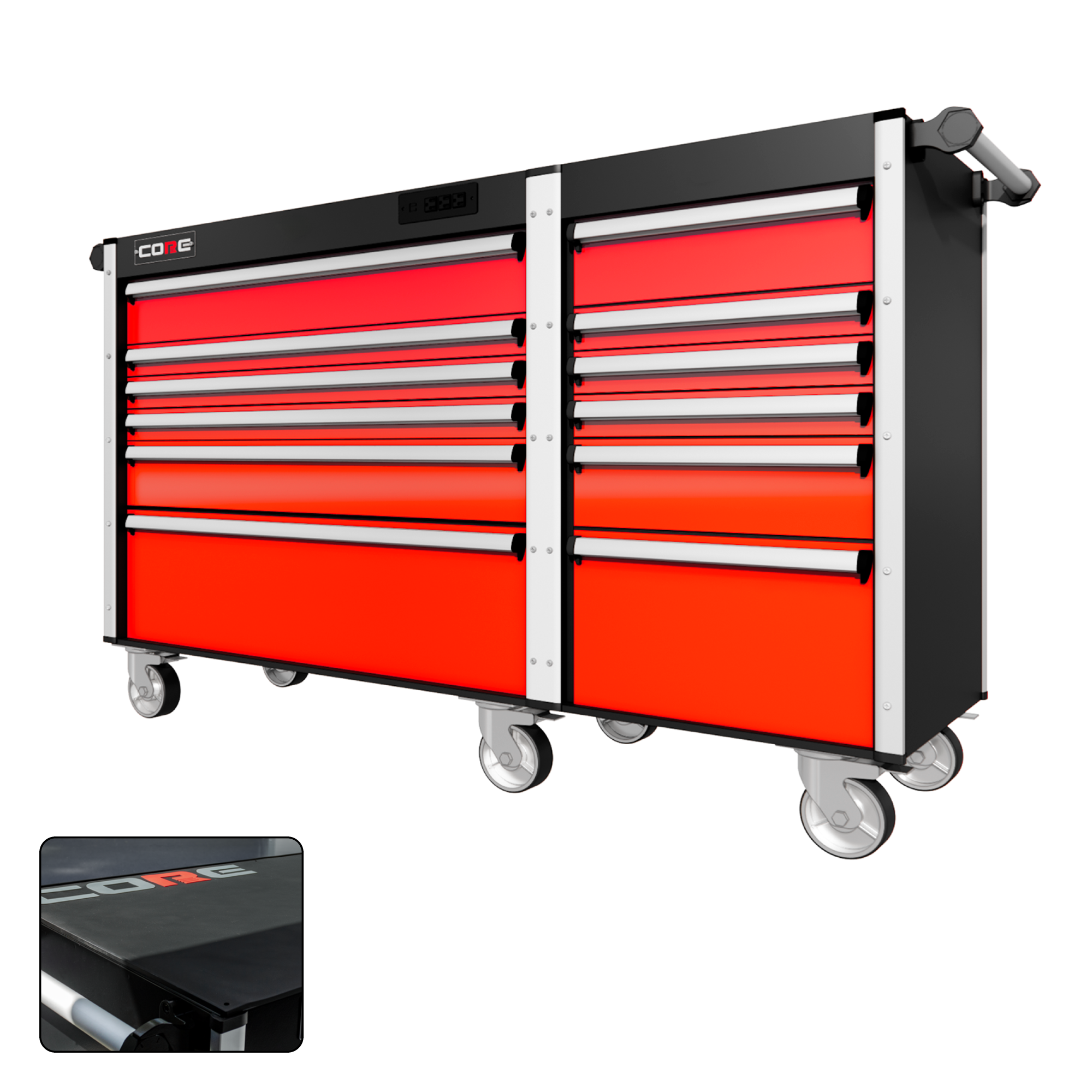 66 Series - 12 Drawers - Silver Handles - Traditional Casters