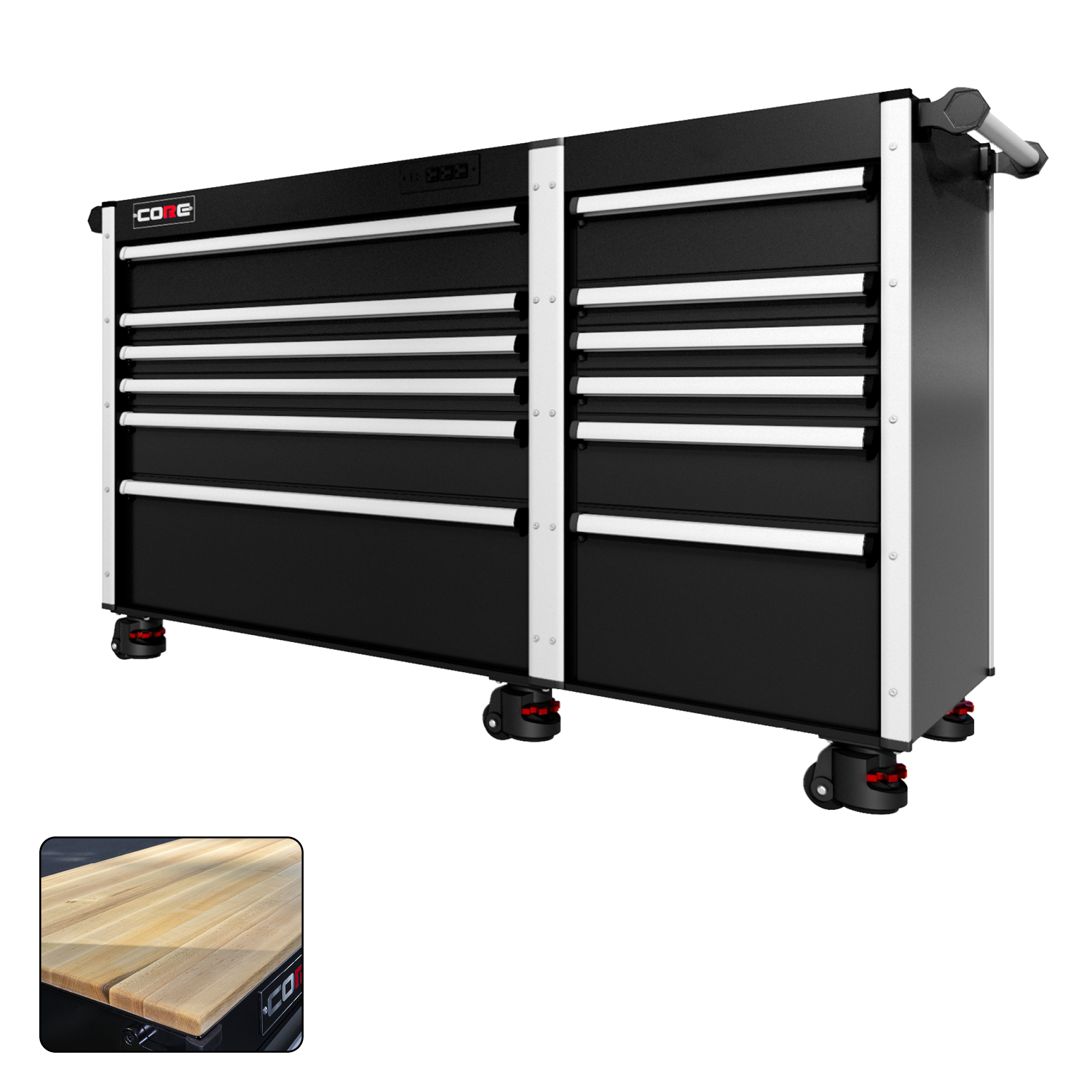 66 Series - 12 Drawers - Silver Handles - Foot Casters