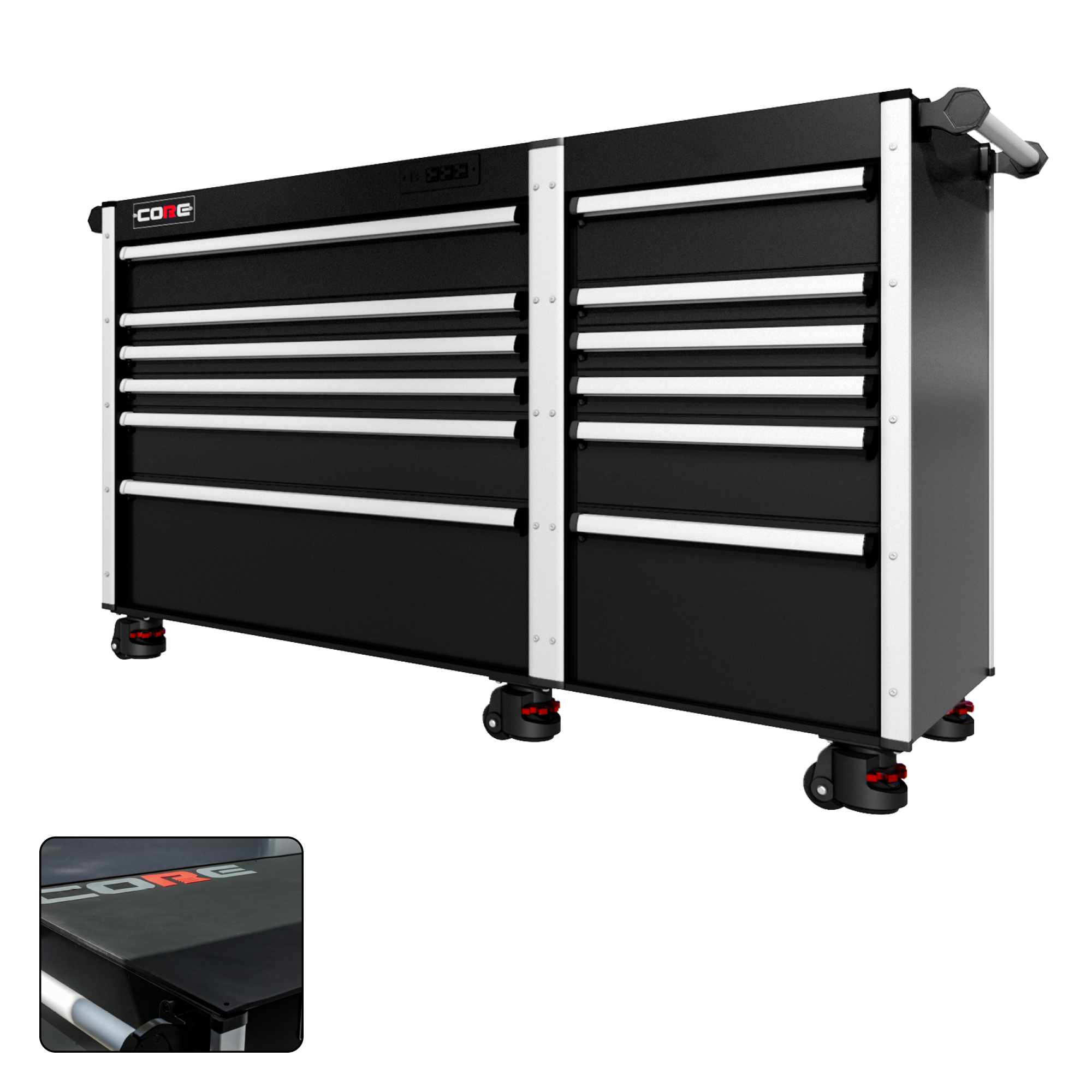 66 Series - 12 Drawers - Silver Handles - Foot Casters