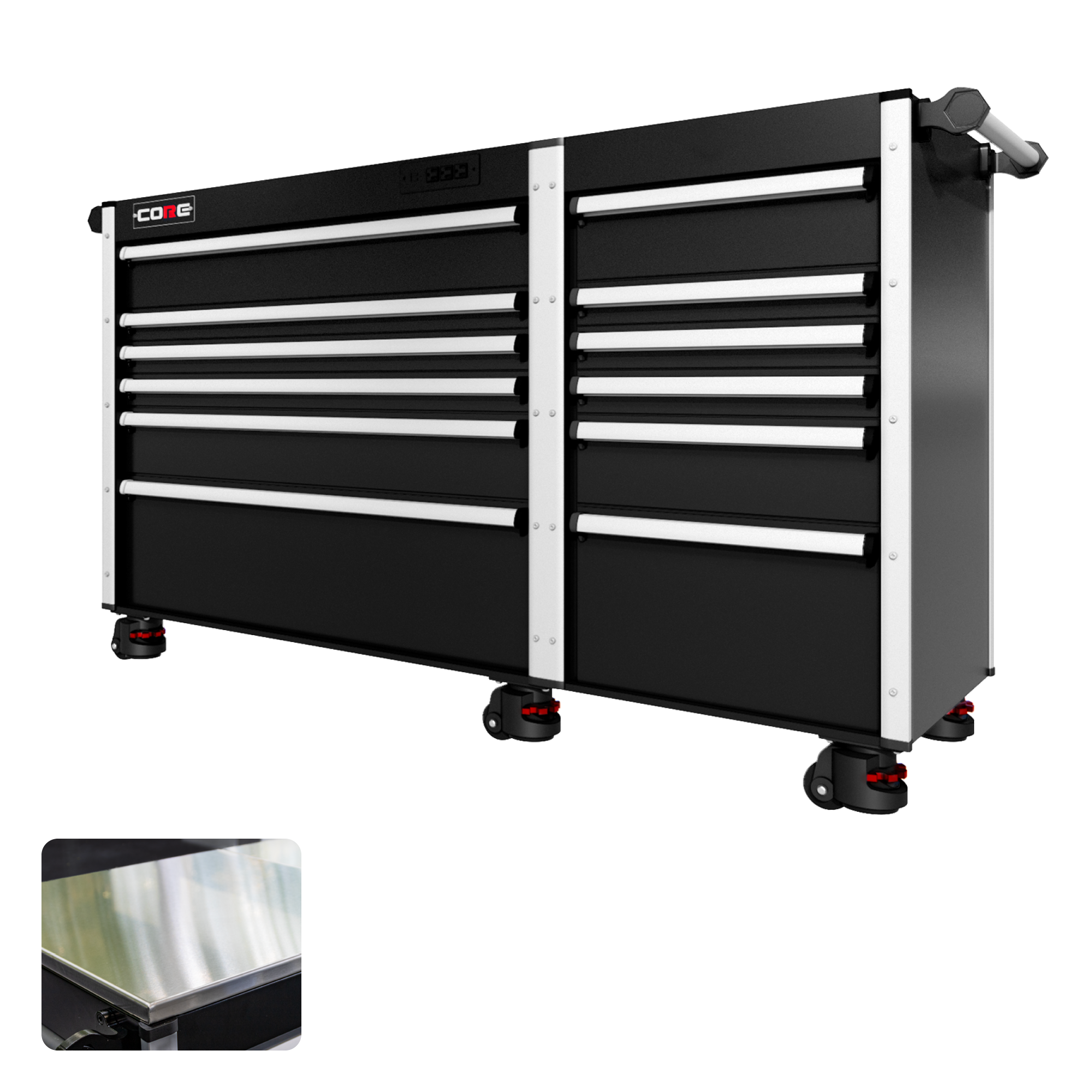 66 Series - 12 Drawers - Silver Handles - Foot Casters