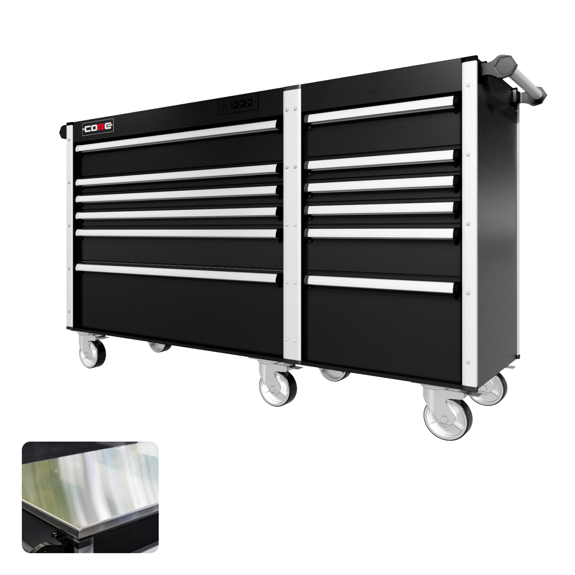 66 Series - 12 Drawers - Silver Handles - Traditional Casters