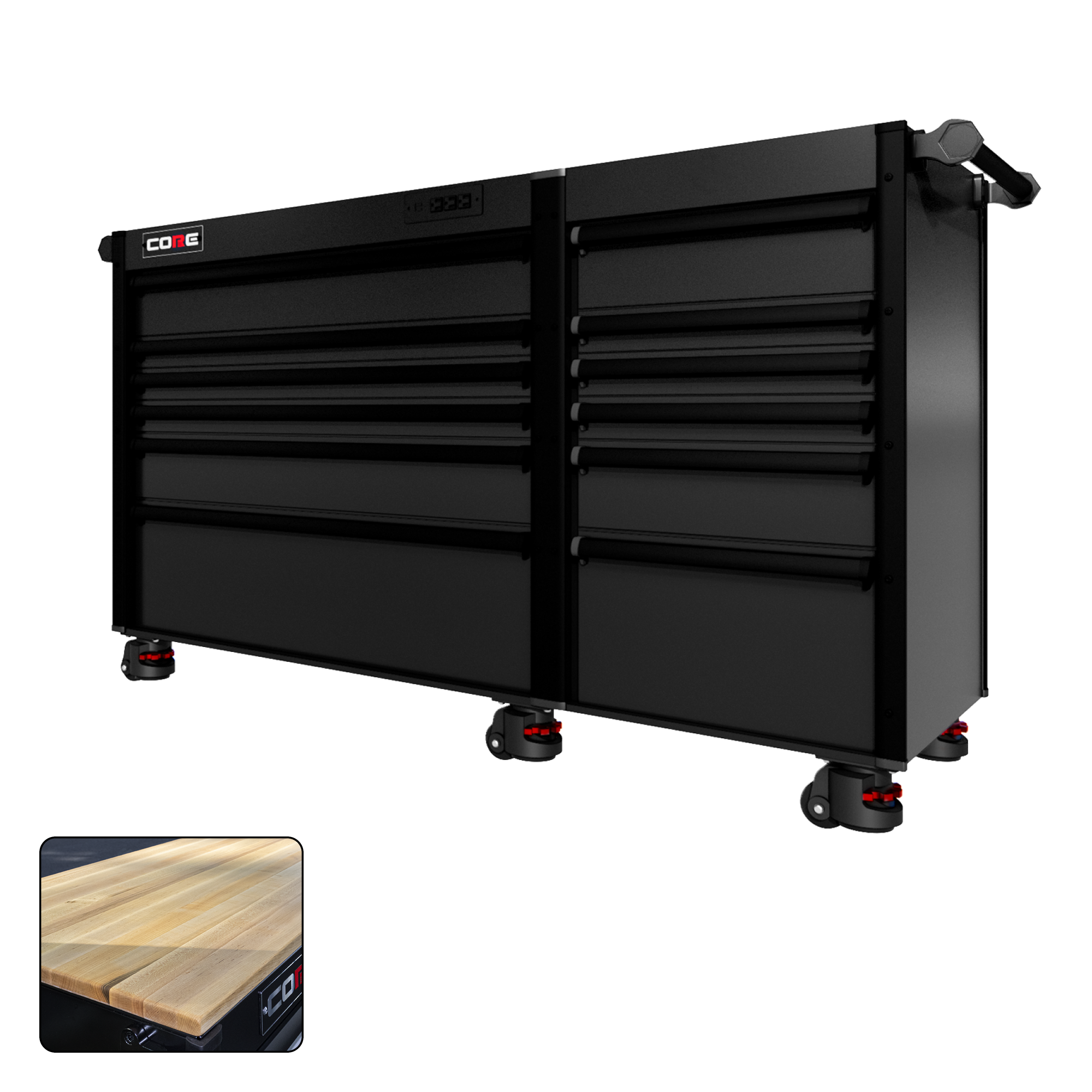66 Series - 12 Drawers - Black Handles - Foot Casters