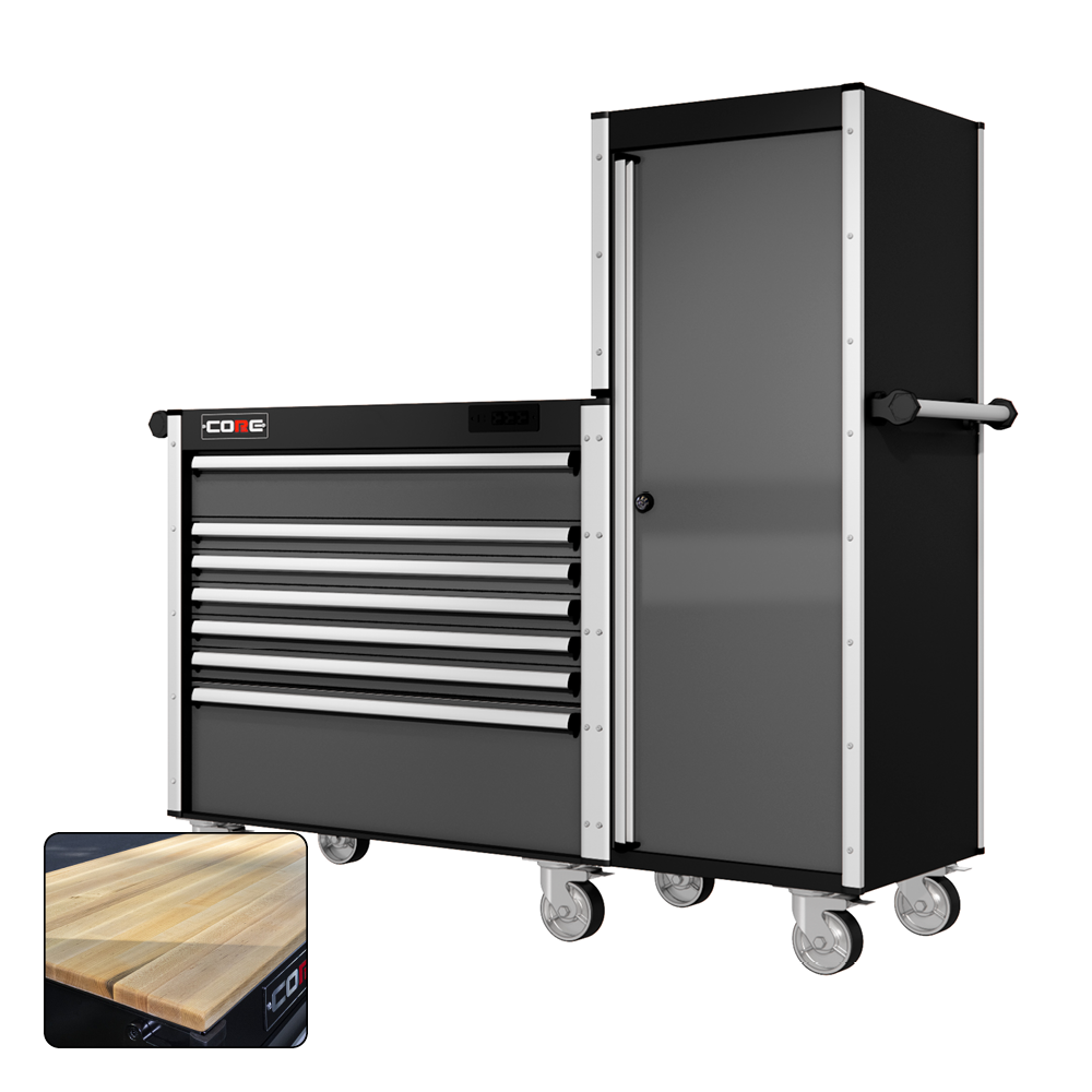 66 Series - 7 Drawers and Tall Locker - Silver Handles - Traditional Casters