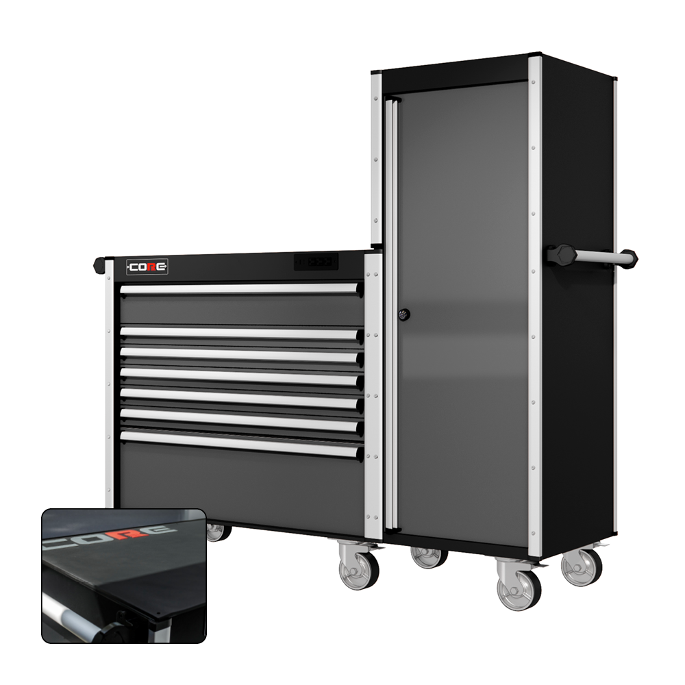66 Series - 7 Drawers and Tall Locker - Silver Handles - Traditional Casters