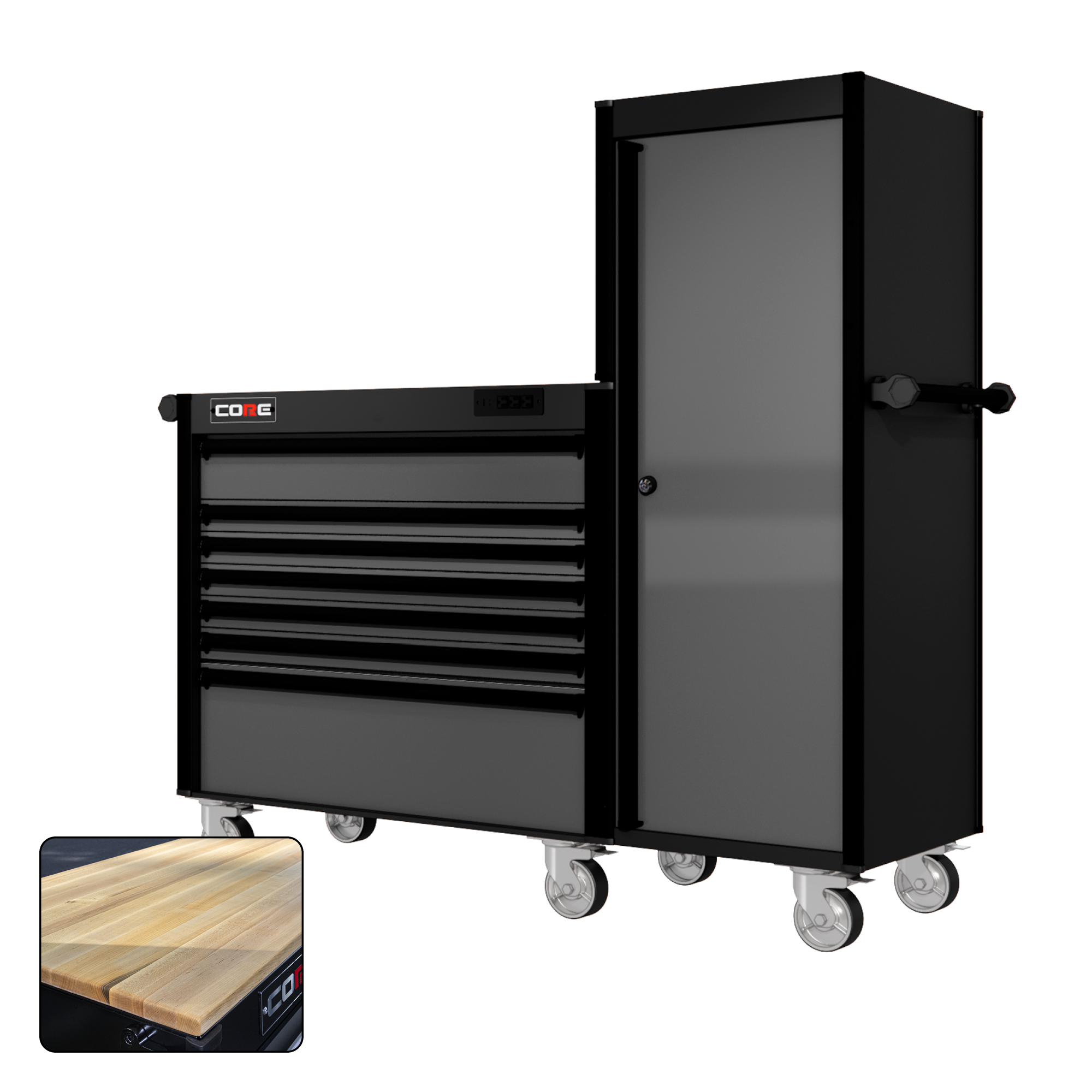 66 Series - 7 Drawers and Tall Locker - Black Handles - Traditional Casters