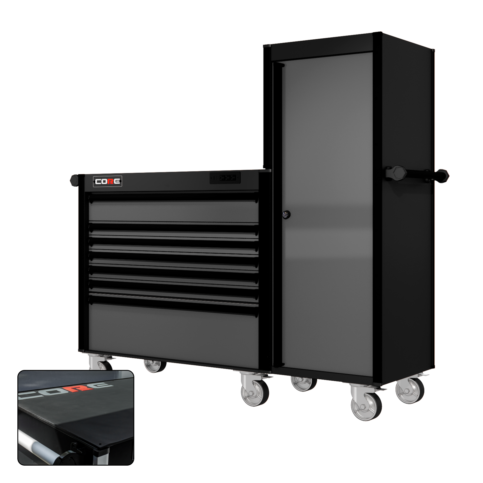66 Series - 7 Drawers and Tall Locker - Black Handles - Traditional Casters