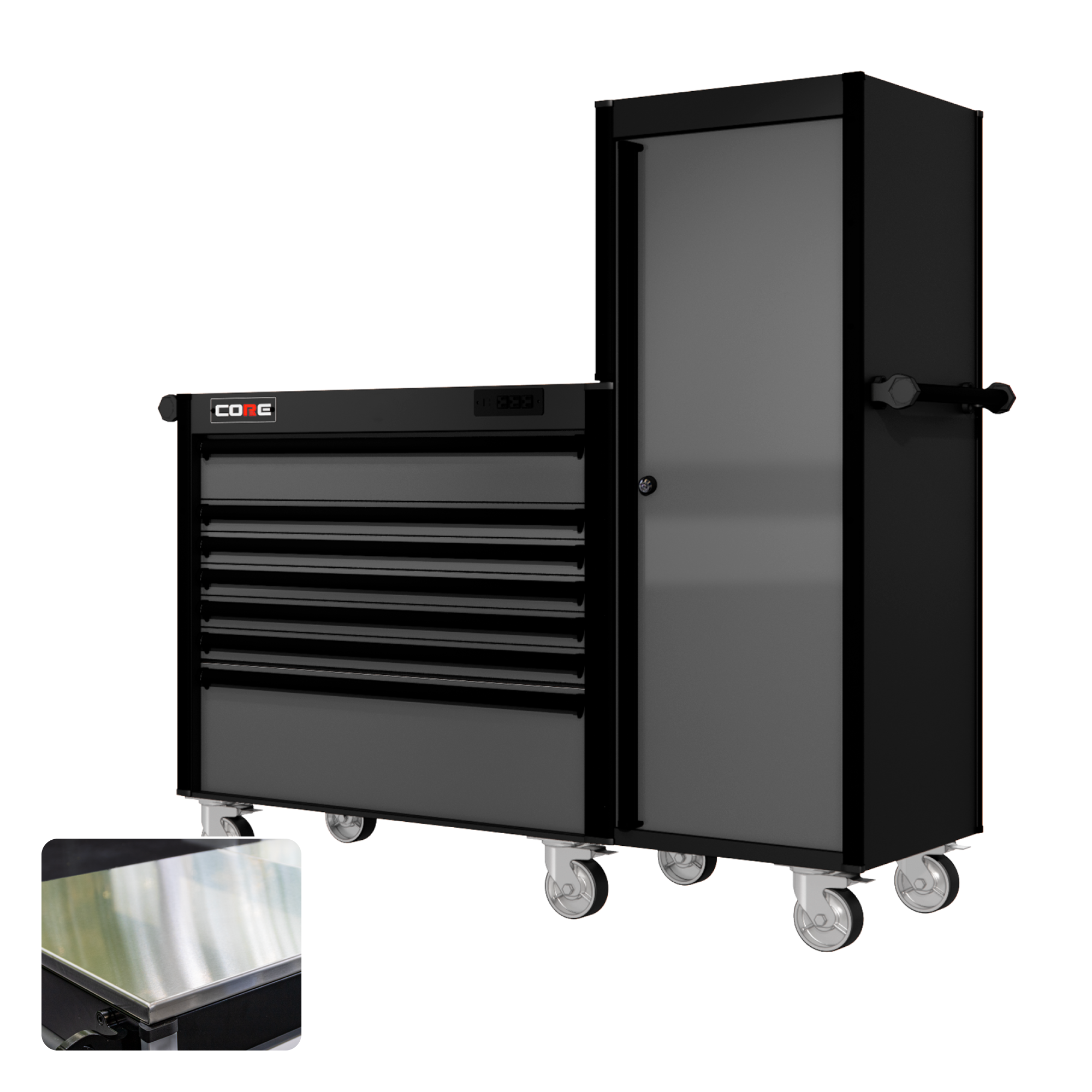 66 Series - 7 Drawers and Tall Locker - Black Handles - Traditional Casters