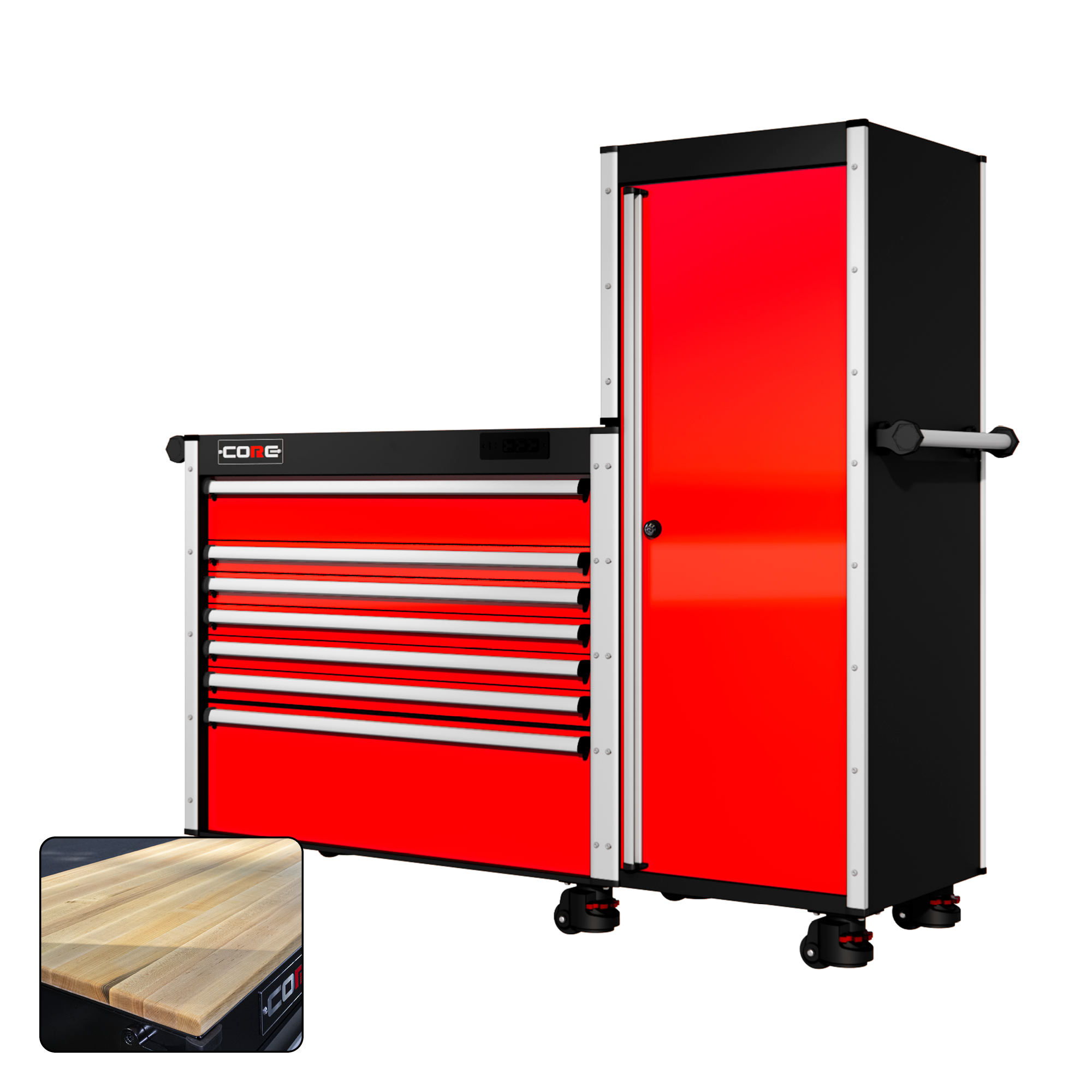 66 Series - 7 Drawers and Tall Locker - Silver Handles - Foot Casters