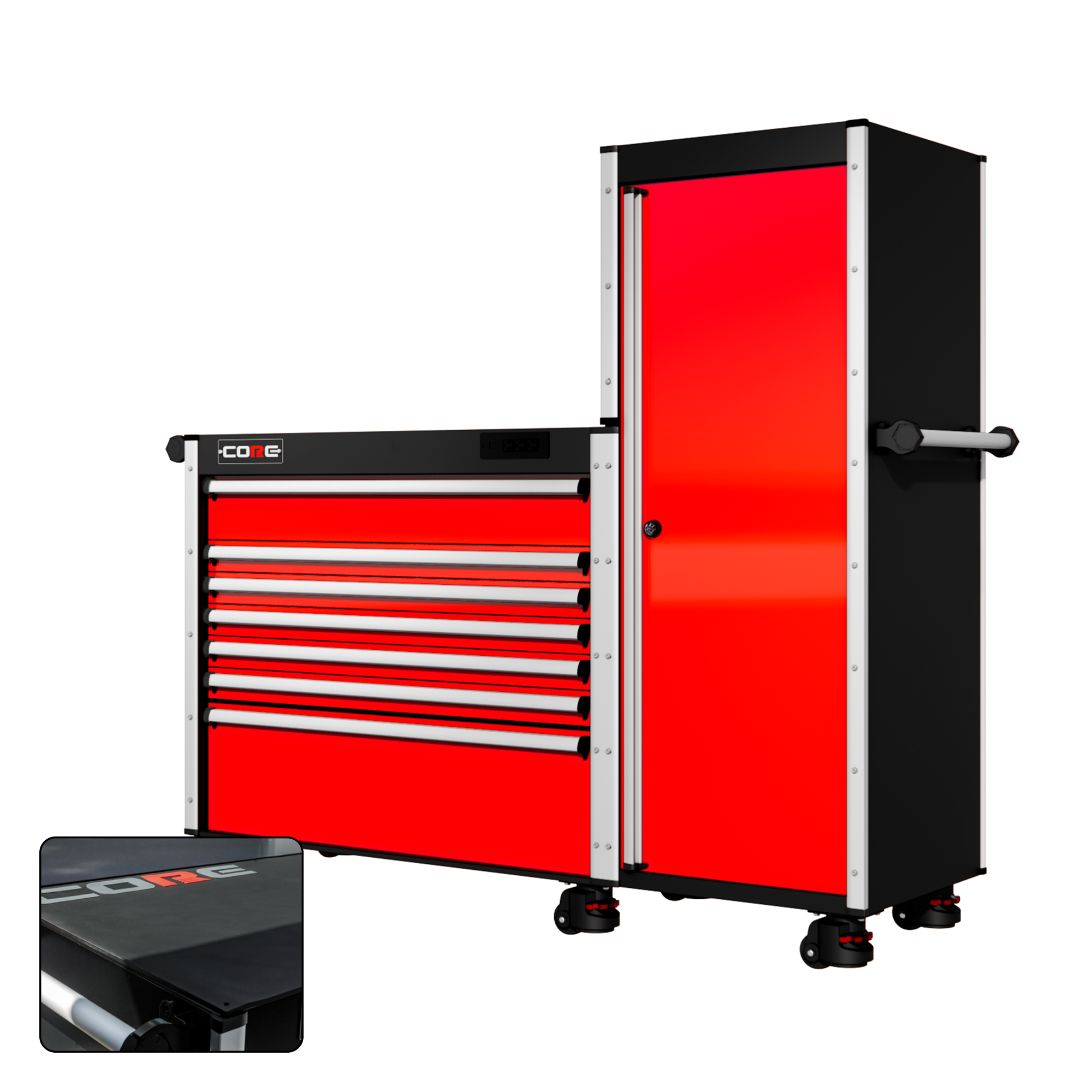 66 Series - 7 Drawers and Tall Locker - Silver Handles - Foot Casters