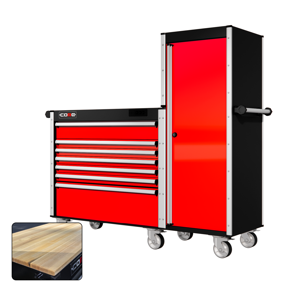 66 Series - 7 Drawers and Tall Locker - Silver Handles - Traditional Casters