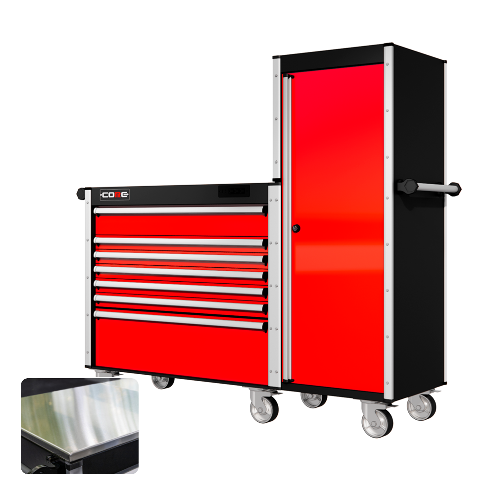 66 Series - 7 Drawers and Tall Locker - Silver Handles - Traditional Casters