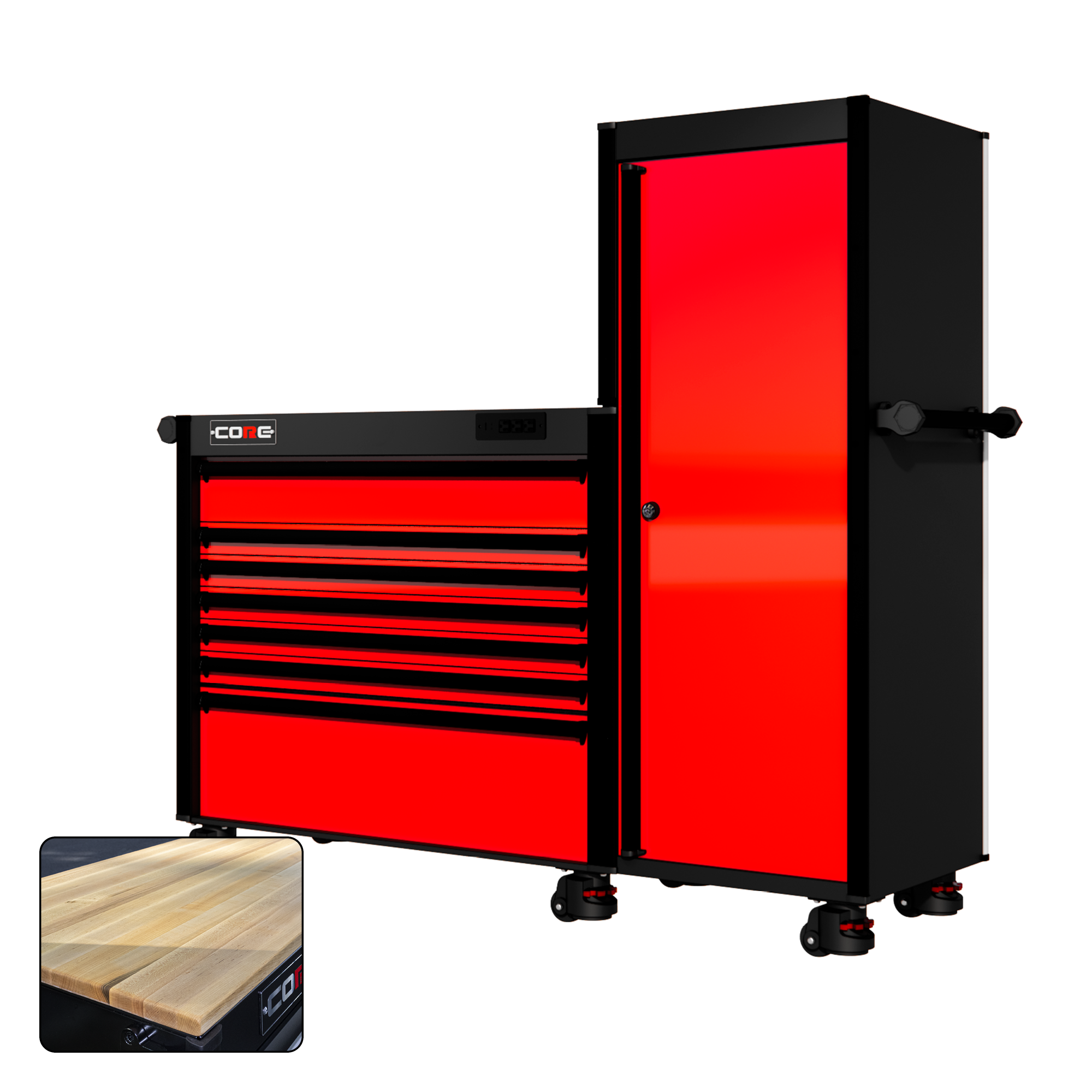 66 Series - 7 Drawers and Tall Locker - Black Handles - Foot Casters