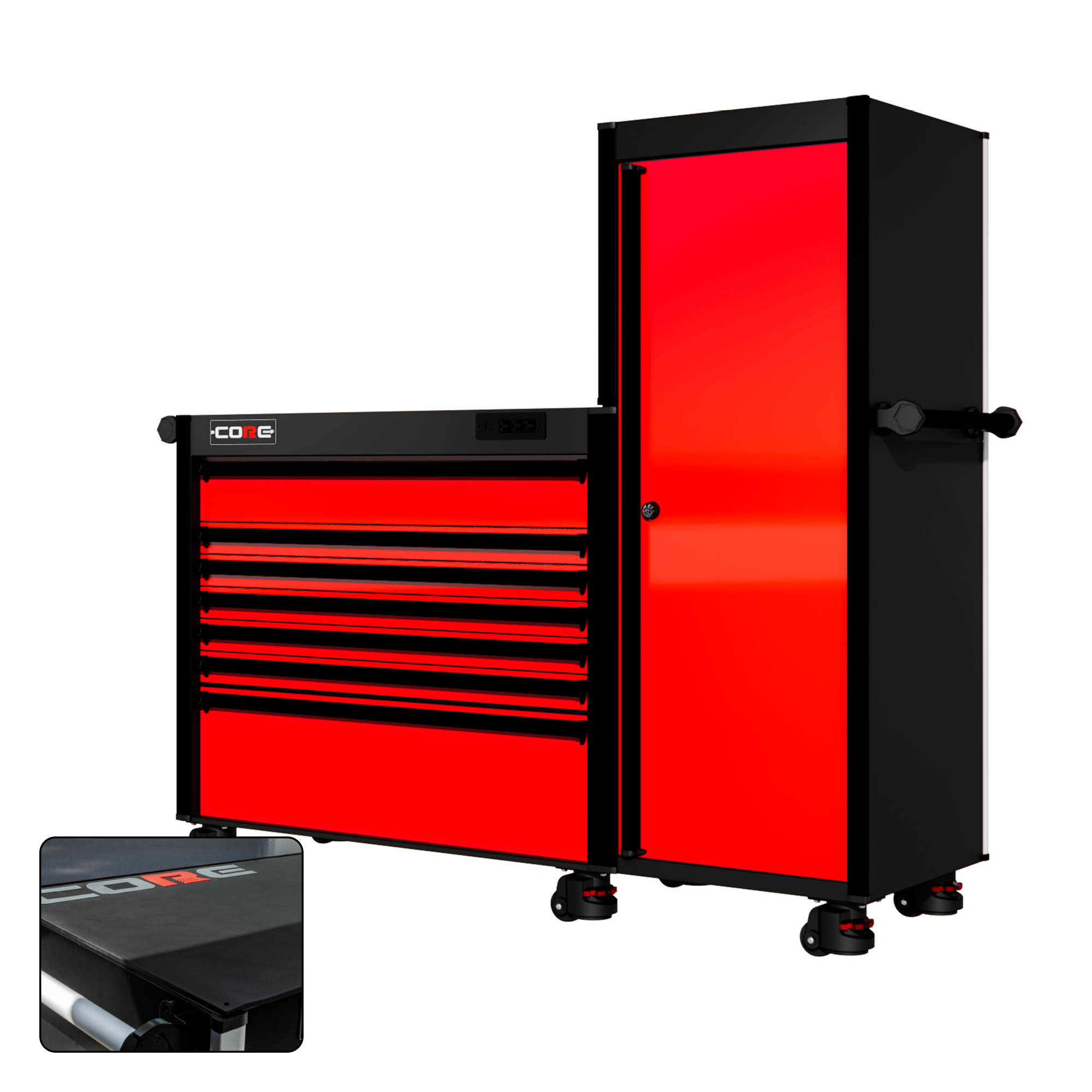66 Series - 7 Drawers and Tall Locker - Black Handles - Foot Casters