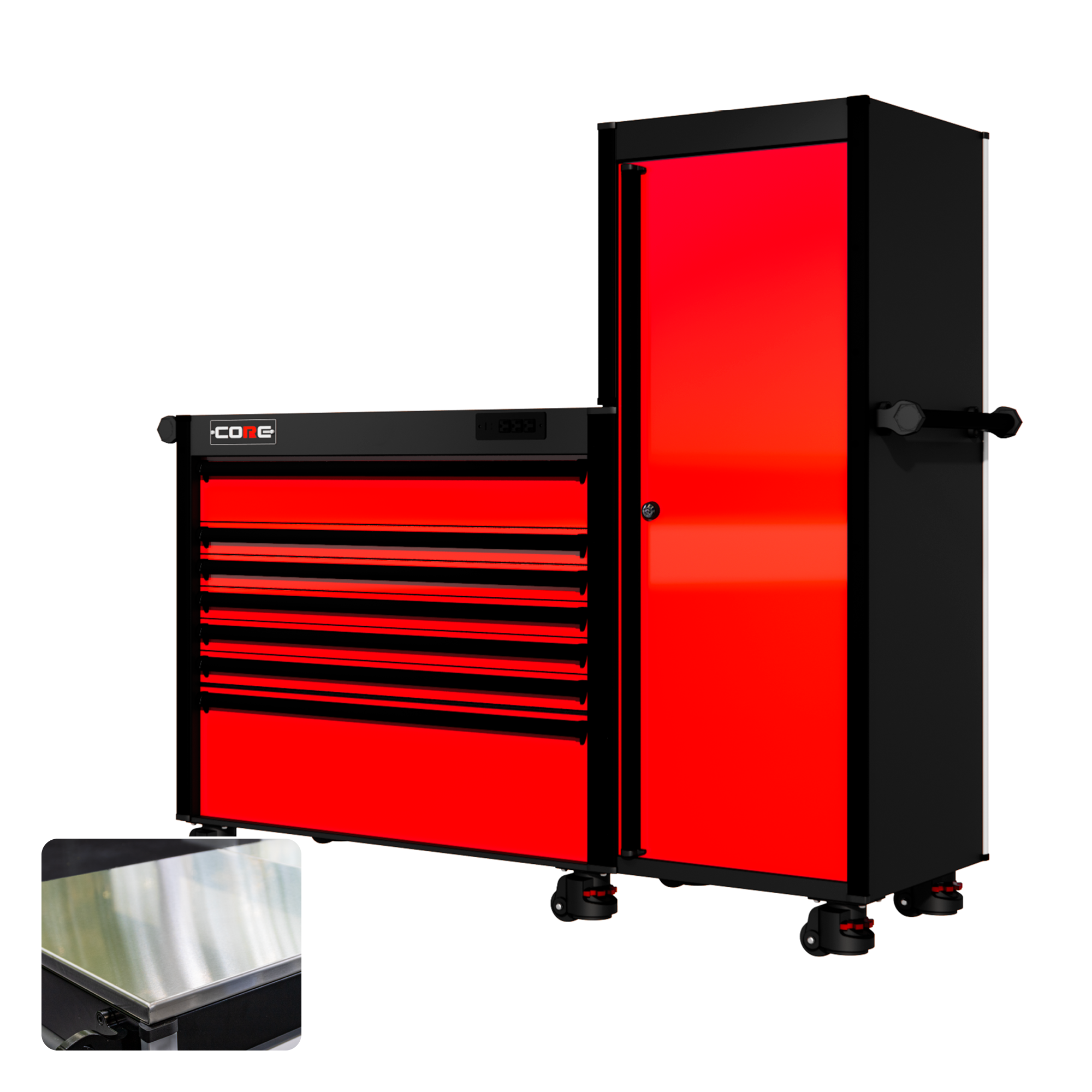 66 Series - 7 Drawers and Tall Locker - Black Handles - Foot Casters
