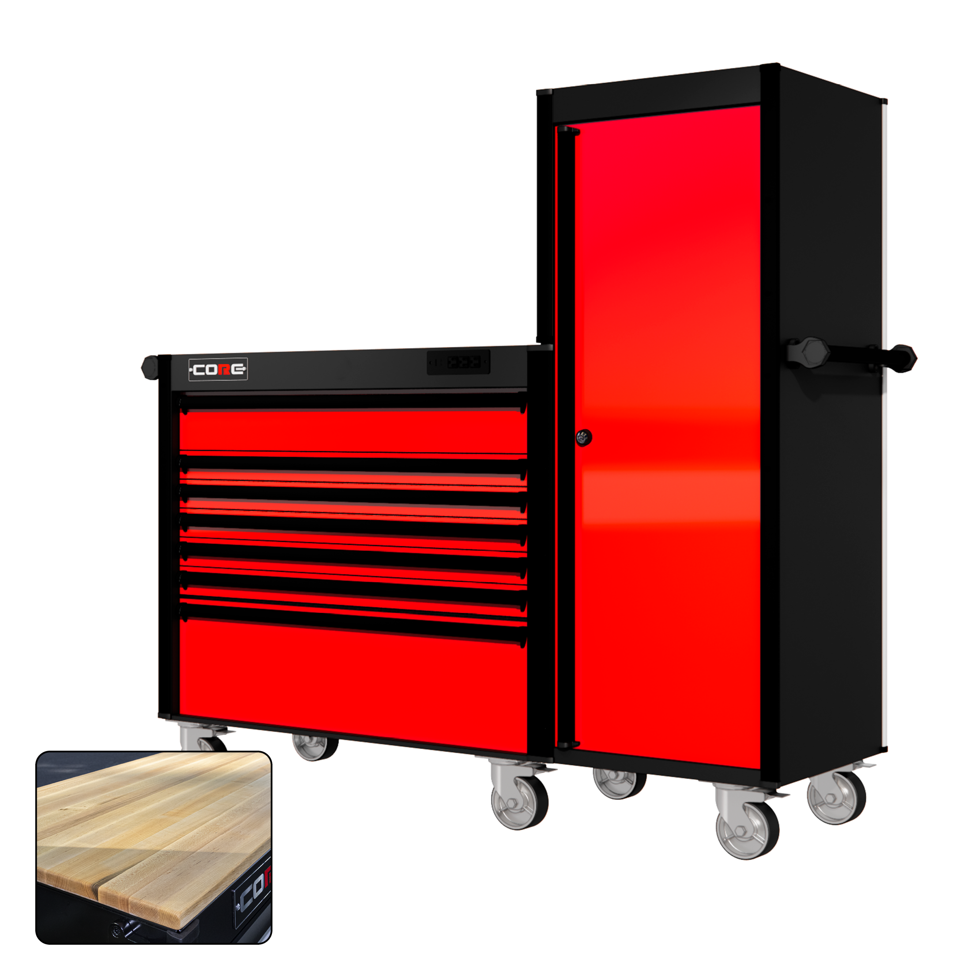 66 Series - 7 Drawers and Tall Locker - Black Handles - Traditional Casters