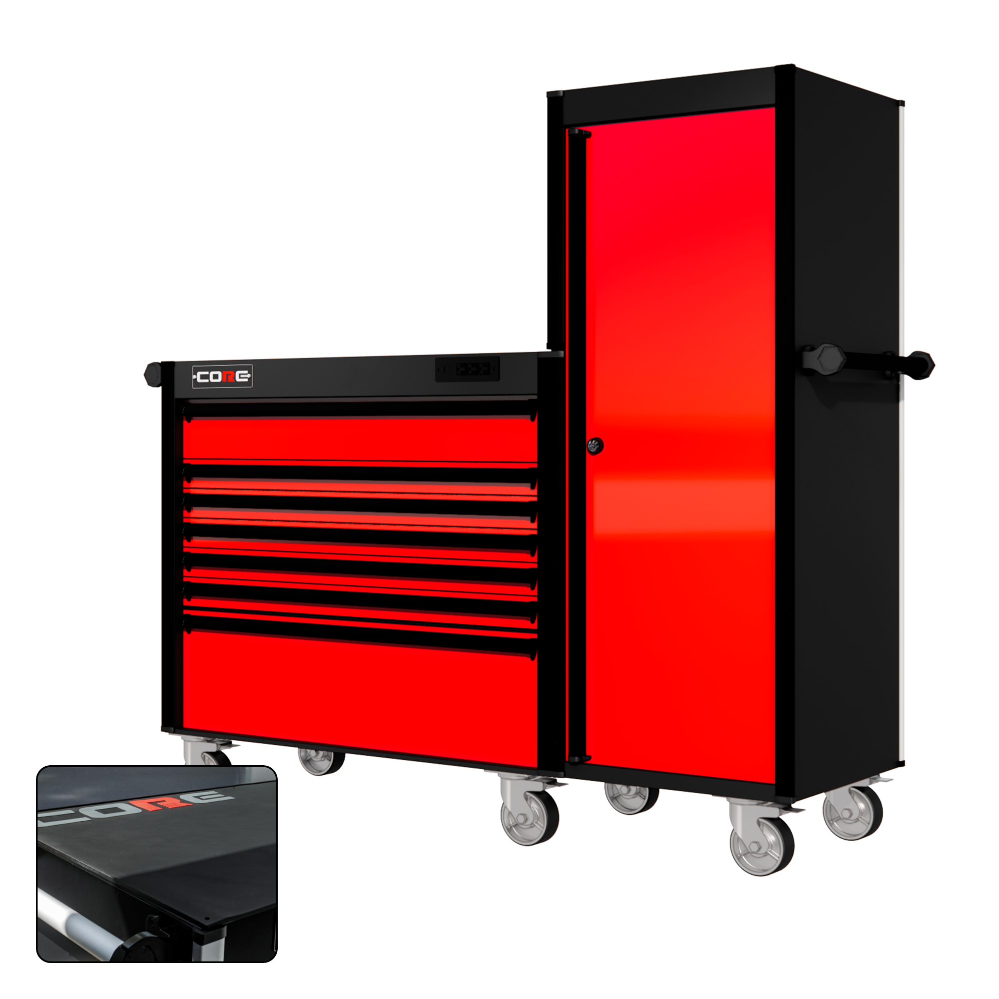 66 Series - 7 Drawers and Tall Locker - Black Handles - Traditional Casters