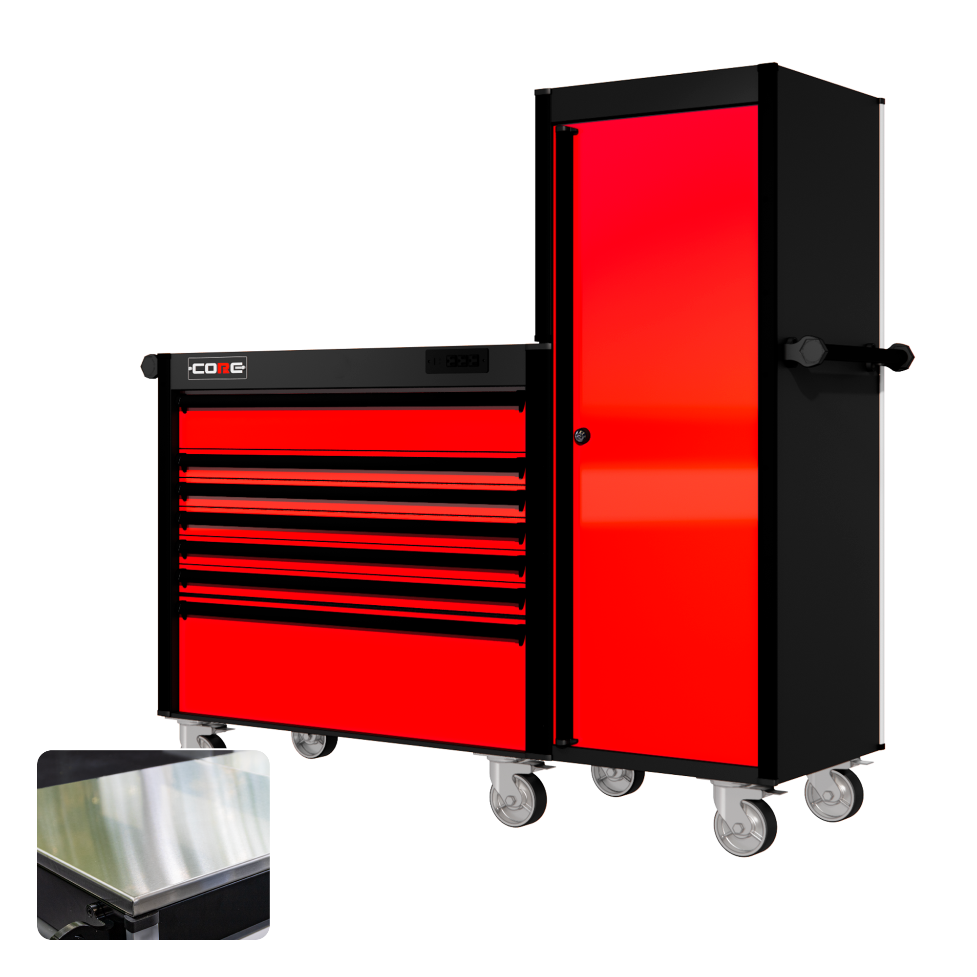 66 Series - 7 Drawers and Tall Locker - Black Handles - Traditional Casters