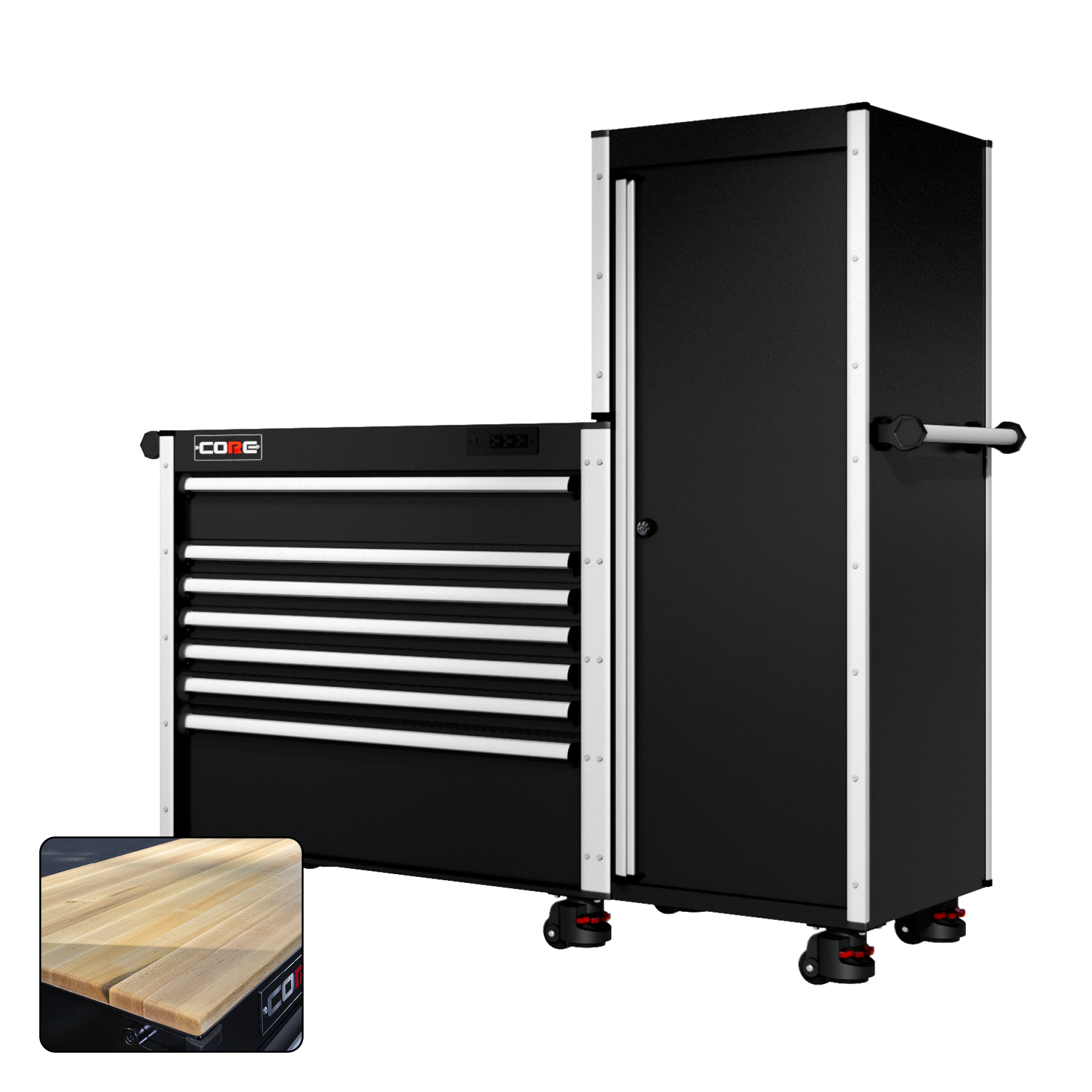 66 Series - 7 Drawers and Tall Locker - Silver Handles - Foot Casters